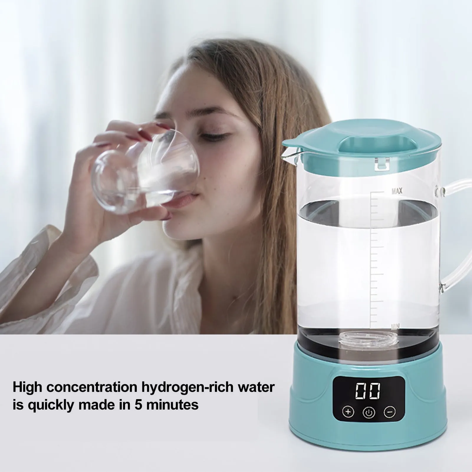 1 Set 1500ML Hydrogen Water Kettle High-Efficiency Large Capacity Hydrogen Water Generator for Home Travel