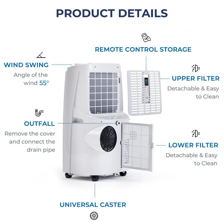 12000BTU 3-in-1 Portable Air Conditioner with Remote-White