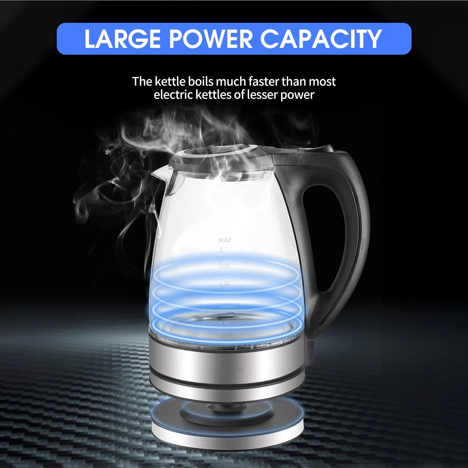 1.7L Electric Kettle 1500W Glass Hot Water Kettle Fast Heating Electric Tea Kettle Water Boiler & With Auto Shut-Off