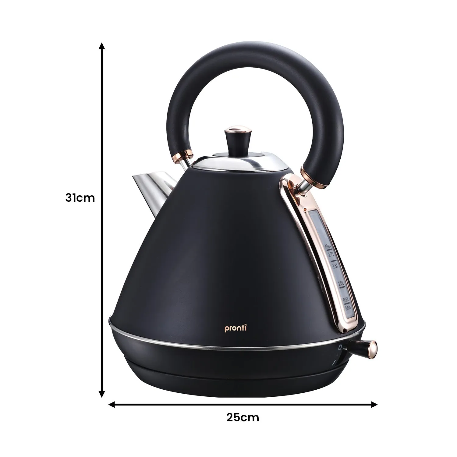 1.7L Rapid Boil Stainless Steel Kettle, Rose Trim - Pronti