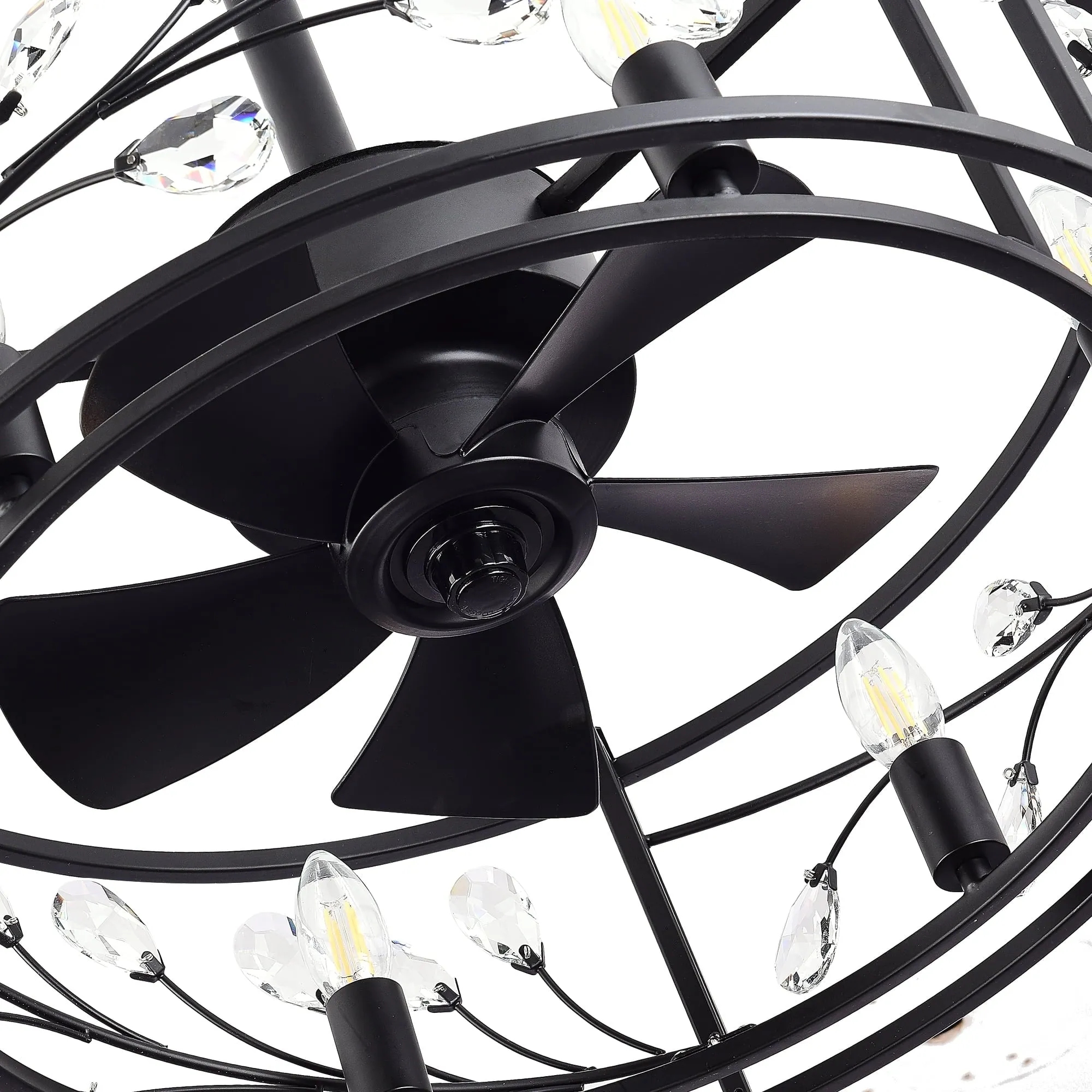 20 IN Morden Crystal Black Caged Ceiling Fan with Light Kit and Remote(5-Blade)