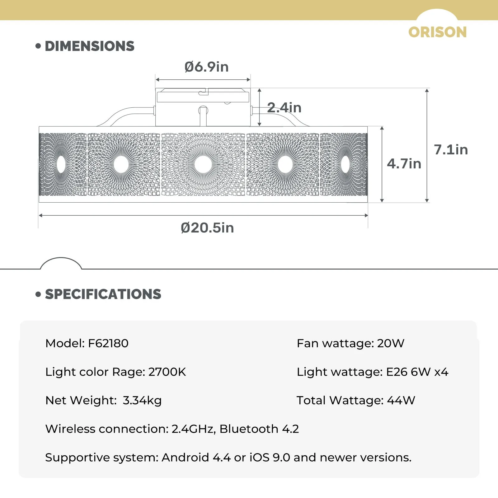 20" Orison Industrial Caged Ceiling Fan with Lights