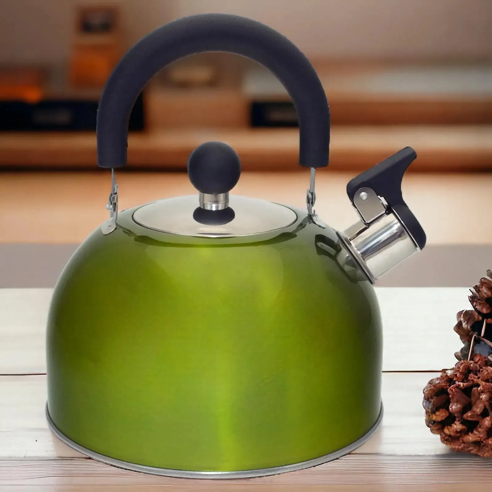 2.5L Metallic Green Stainless Steel Whistling Stovetop Kettle