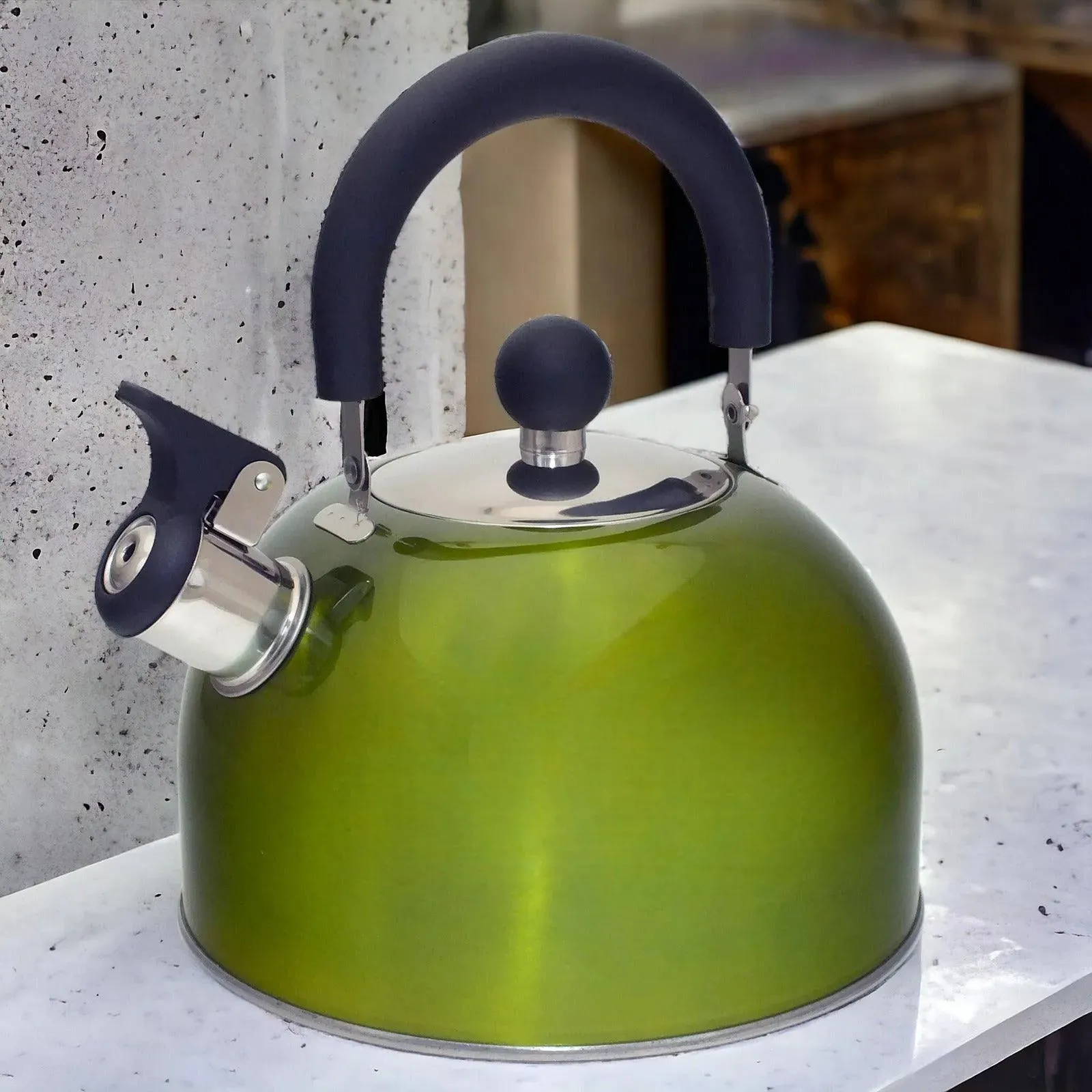 2.5L Metallic Green Stainless Steel Whistling Stovetop Kettle