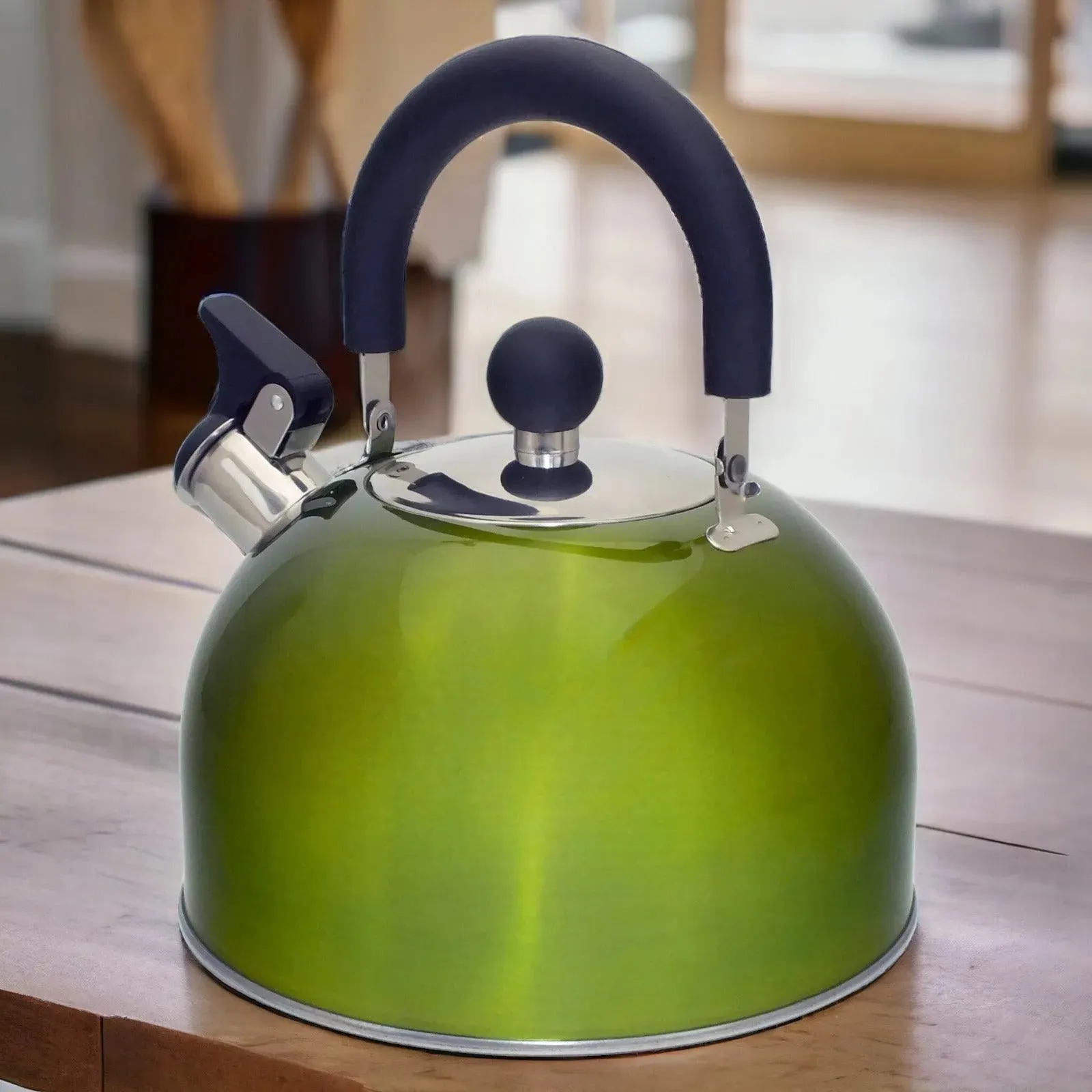 2.5L Metallic Green Stainless Steel Whistling Stovetop Kettle