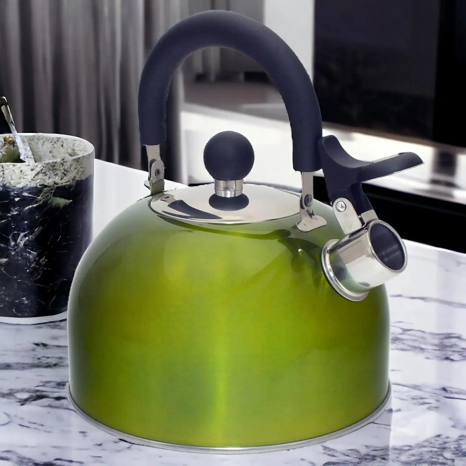 2.5L Metallic Green Stainless Steel Whistling Stovetop Kettle