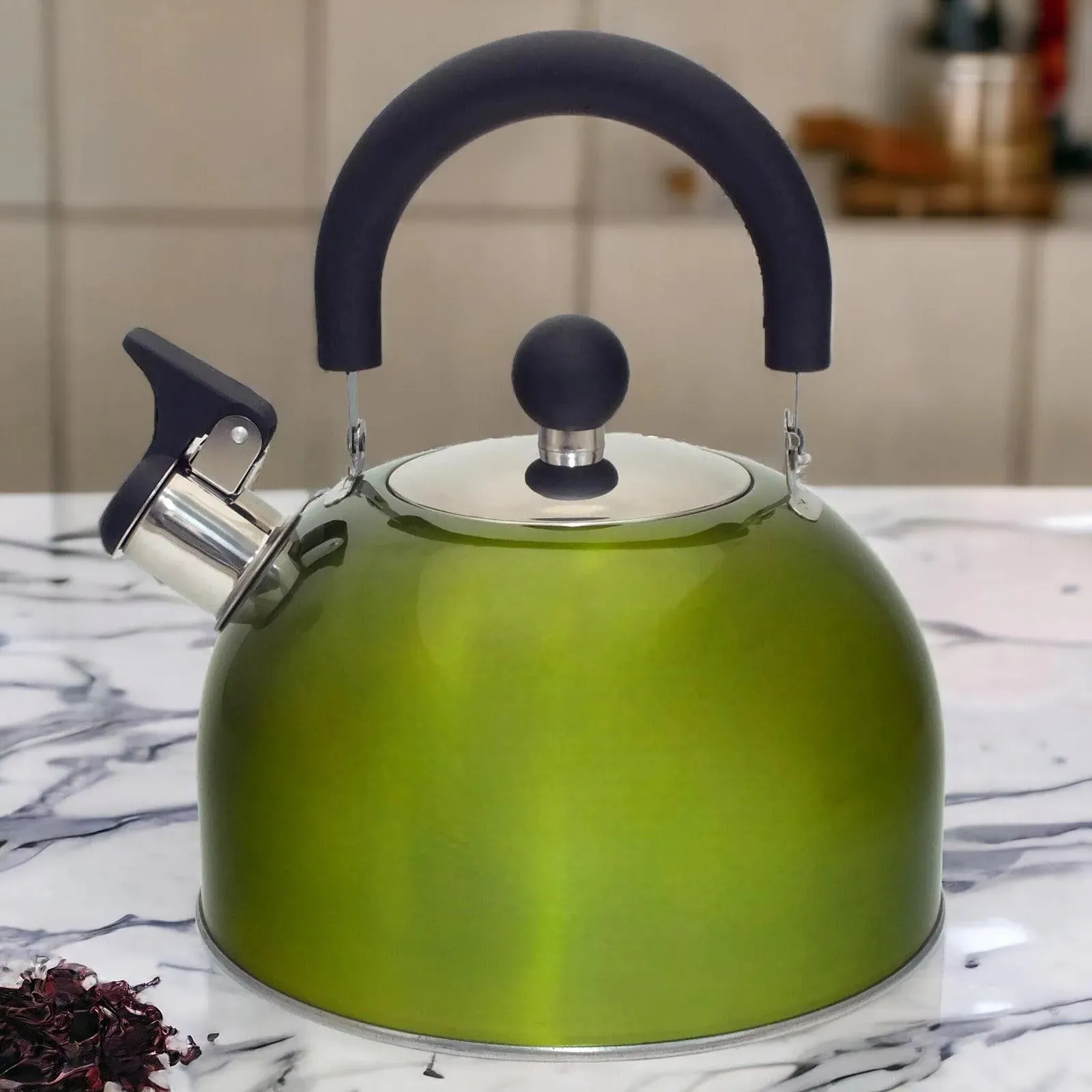 2.5L Metallic Green Stainless Steel Whistling Stovetop Kettle