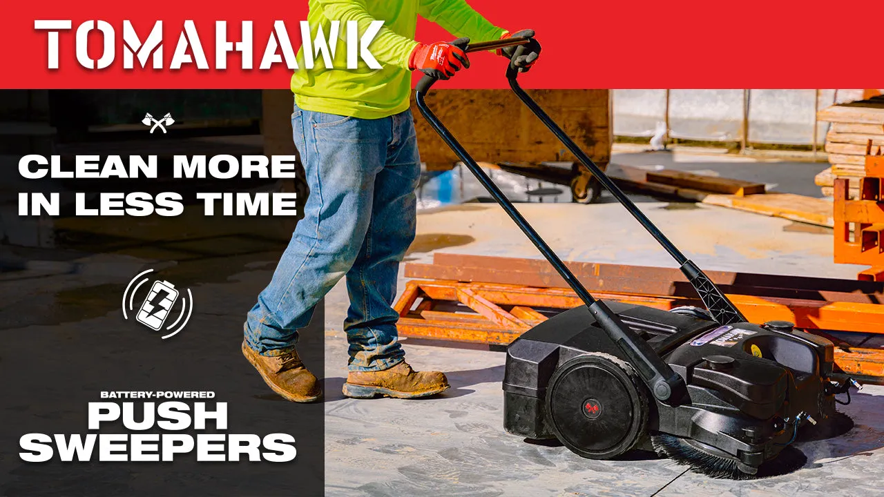 30" Battery Powered Push Sweeper with Triple Power Brooms Electric Drive and Dust Suppression