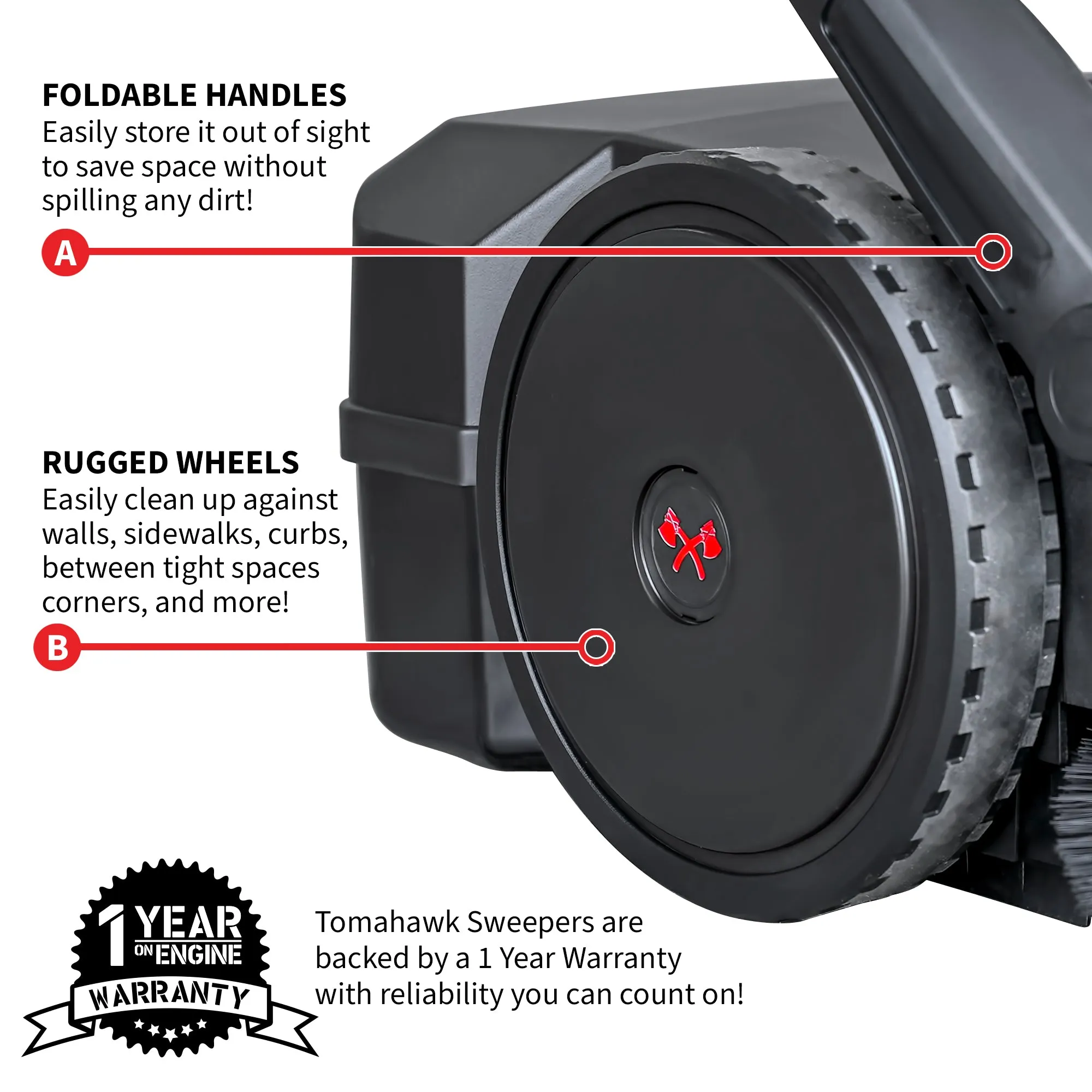 30" Battery Powered Push Sweeper with Triple Power Brooms Electric Drive and Dust Suppression