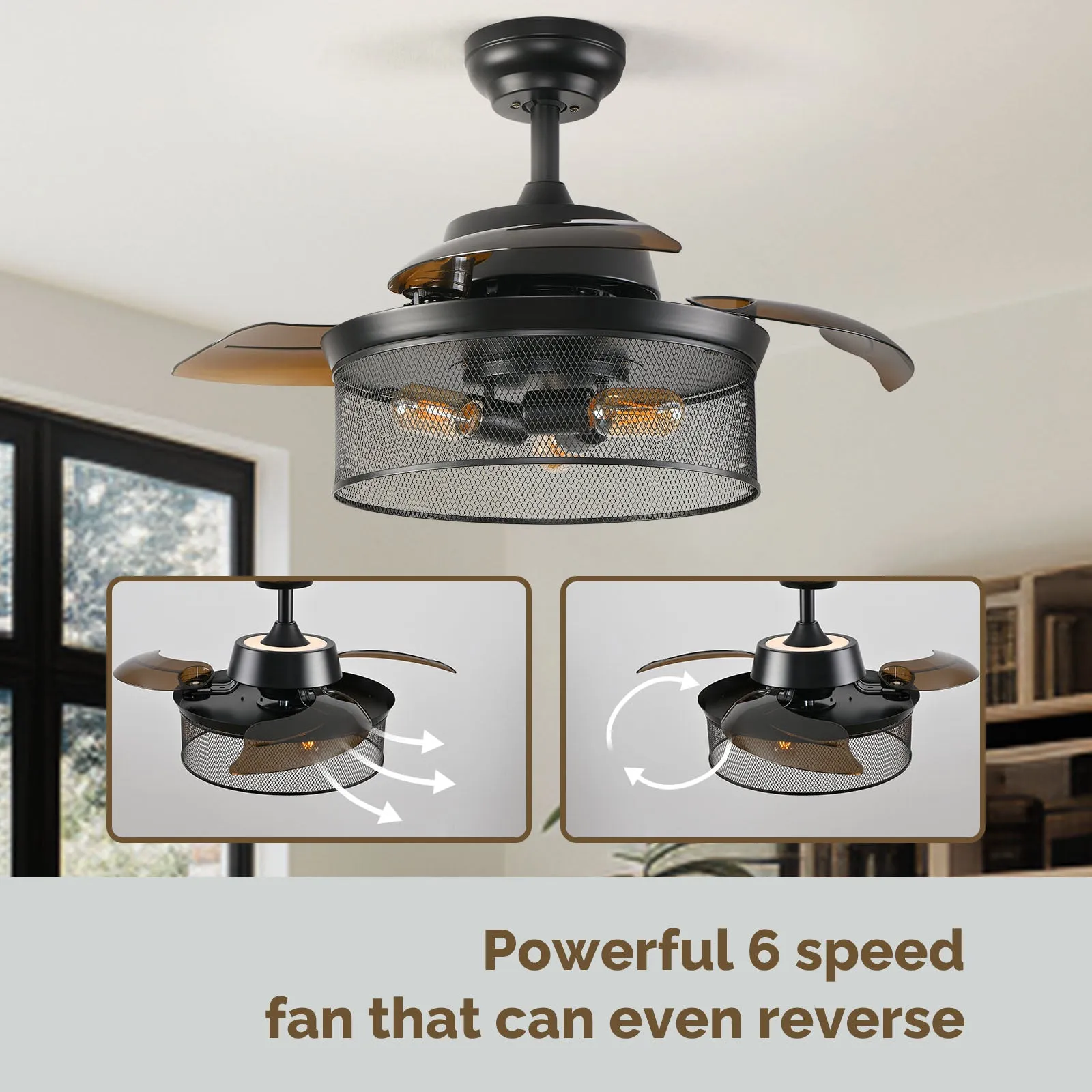 36" Orison Retractable Ceiling Fan with Light and Remote/APP Control, Backlight for Bedroom (Bulbs not included)