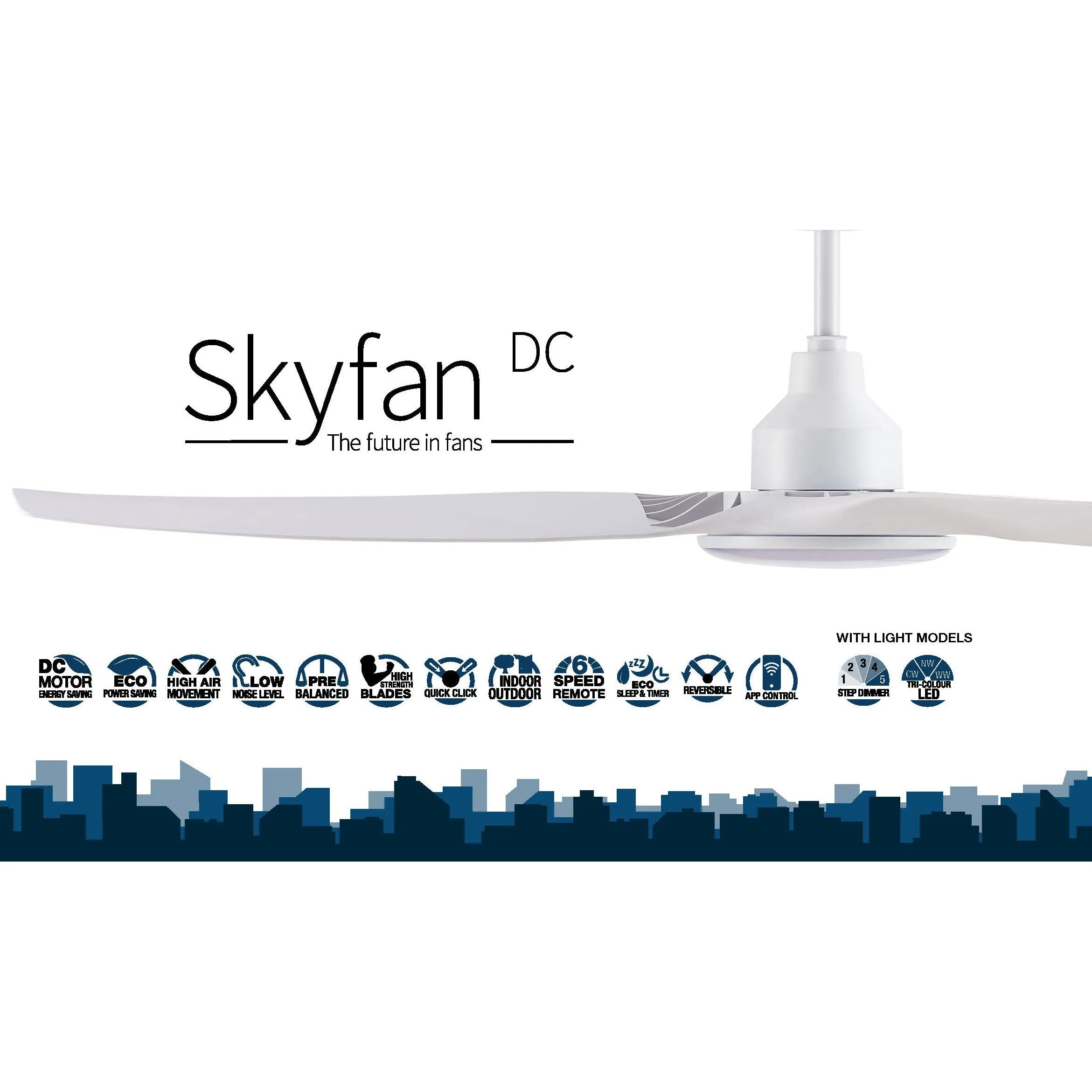 48" Skyfan DC Ceiling Fan 3 Blades in Black or White SKY1203BL, SKY1203WH