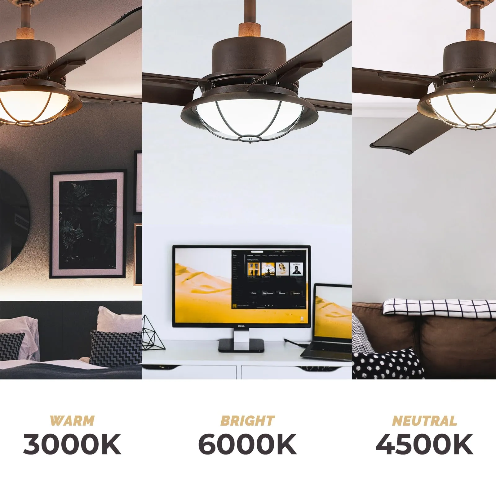 52 Inch Ceiling Fan with Light, Backlit Ambient Light with Remote/APP Control, 4 Aluminum Blades