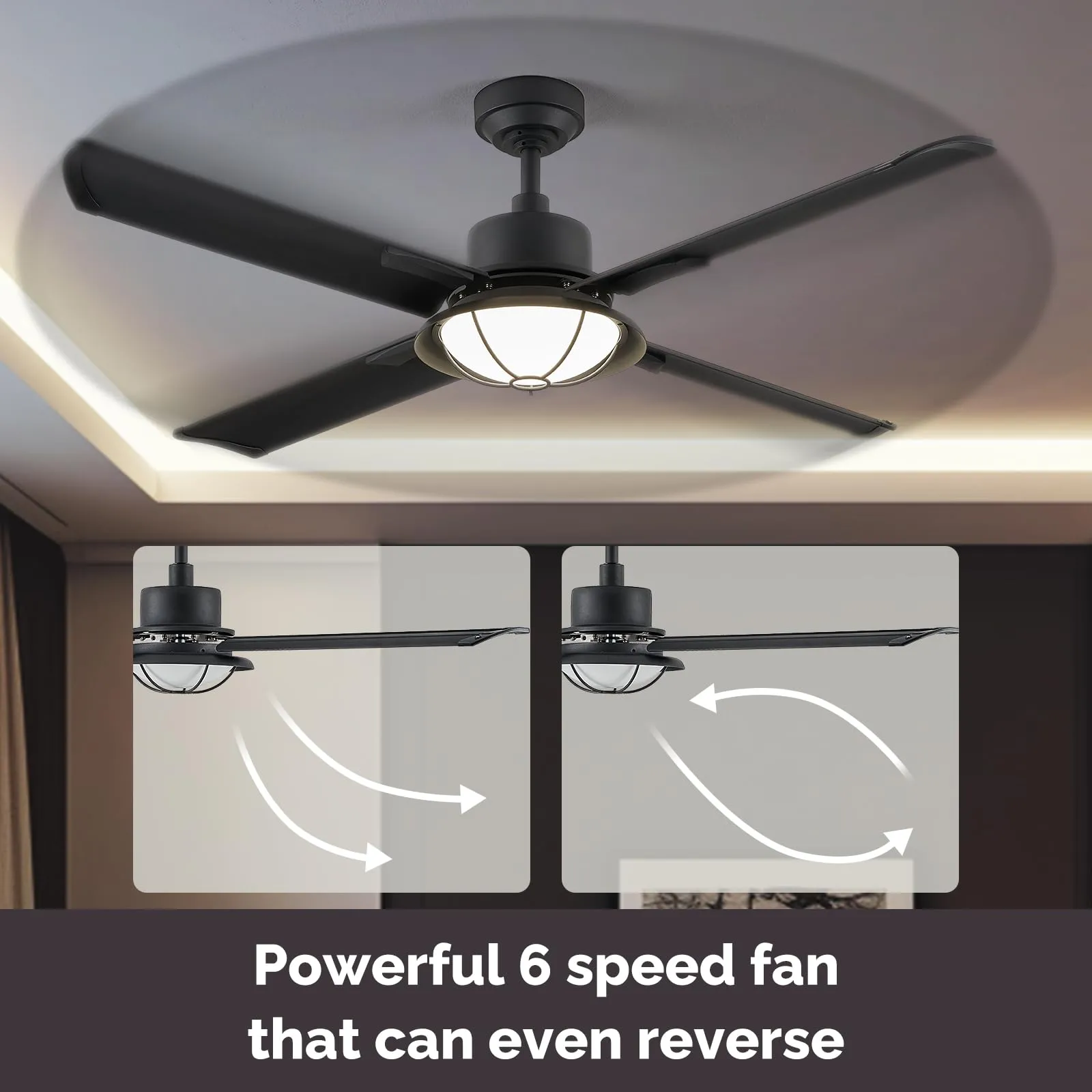 52 Inch Ceiling Fan with Light, Backlit Ambient Light with Remote/APP Control, 4 Aluminum Blades