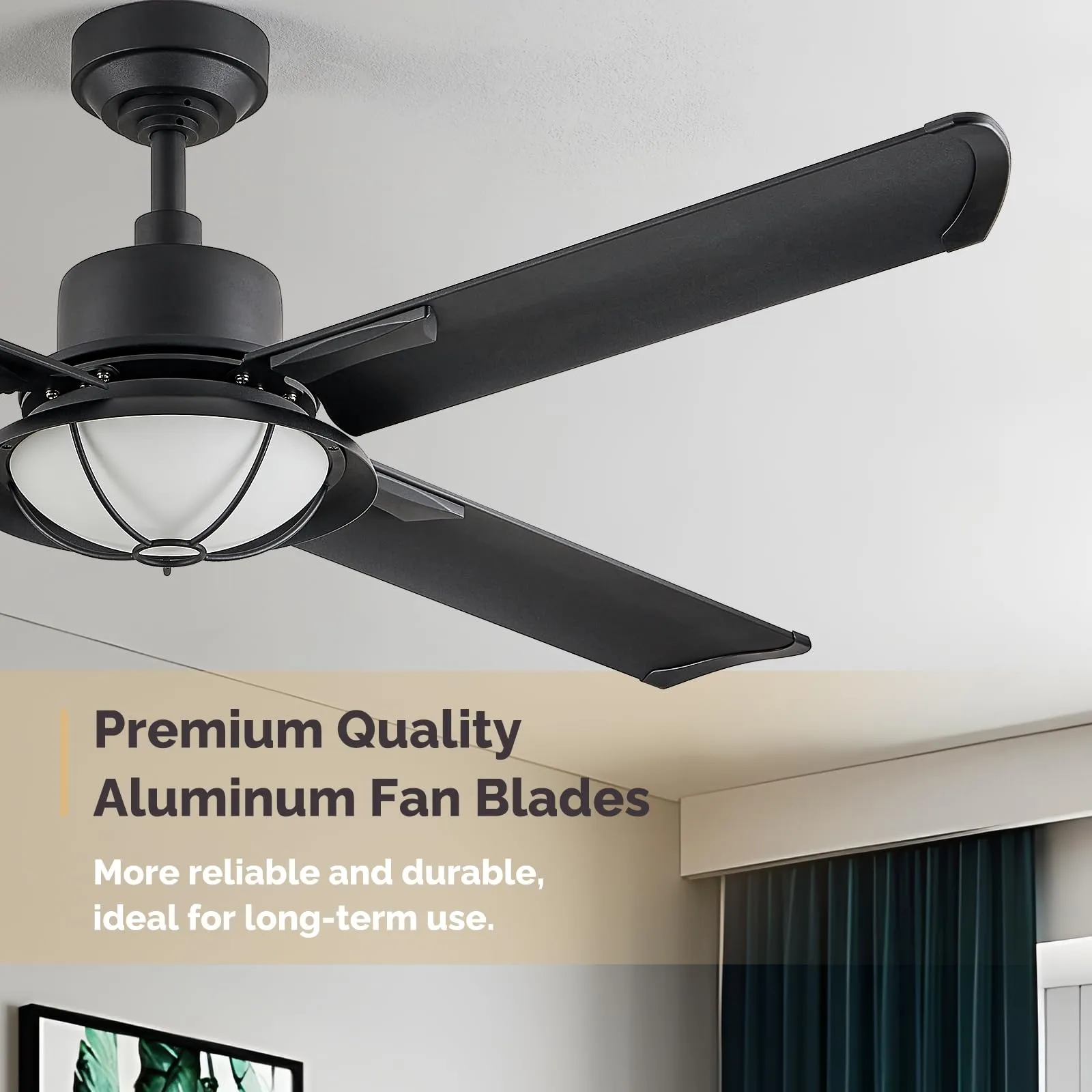 52 Inch Ceiling Fan with Light, Backlit Ambient Light with Remote/APP Control, 4 Aluminum Blades