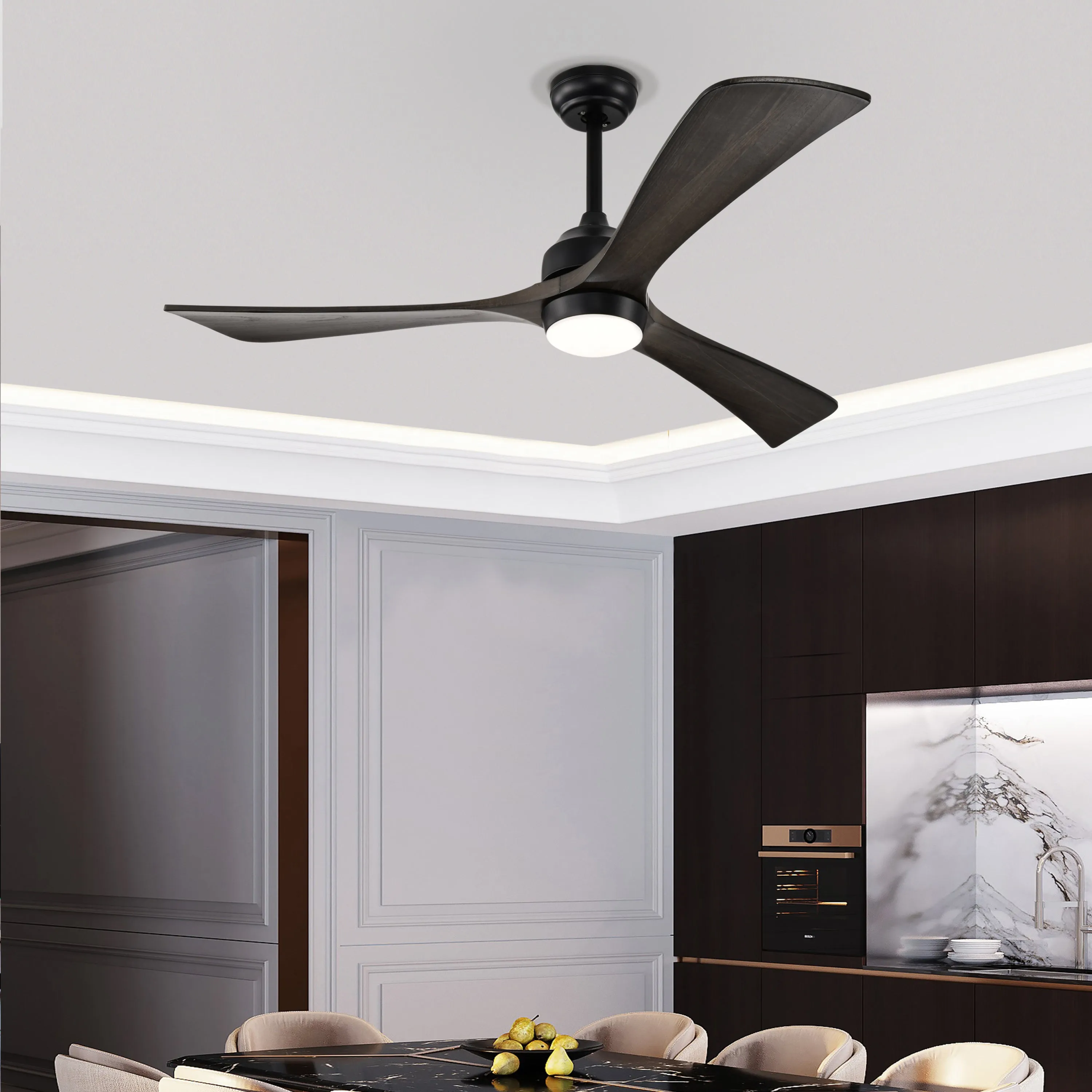 52" Matte Black   Dark Walnut Remote Control Silent Ceiling Fan Light, Reversible Ceiling Fan