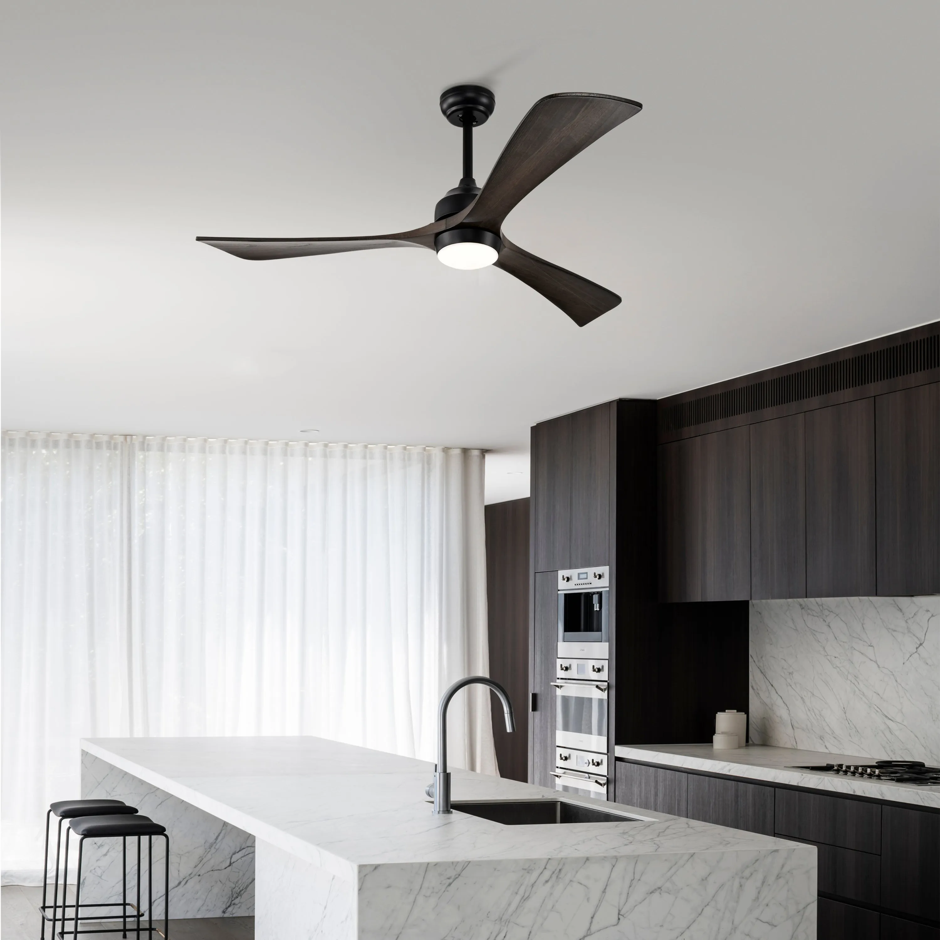 52" Matte Black   Dark Walnut Remote Control Silent Ceiling Fan Light, Reversible Ceiling Fan