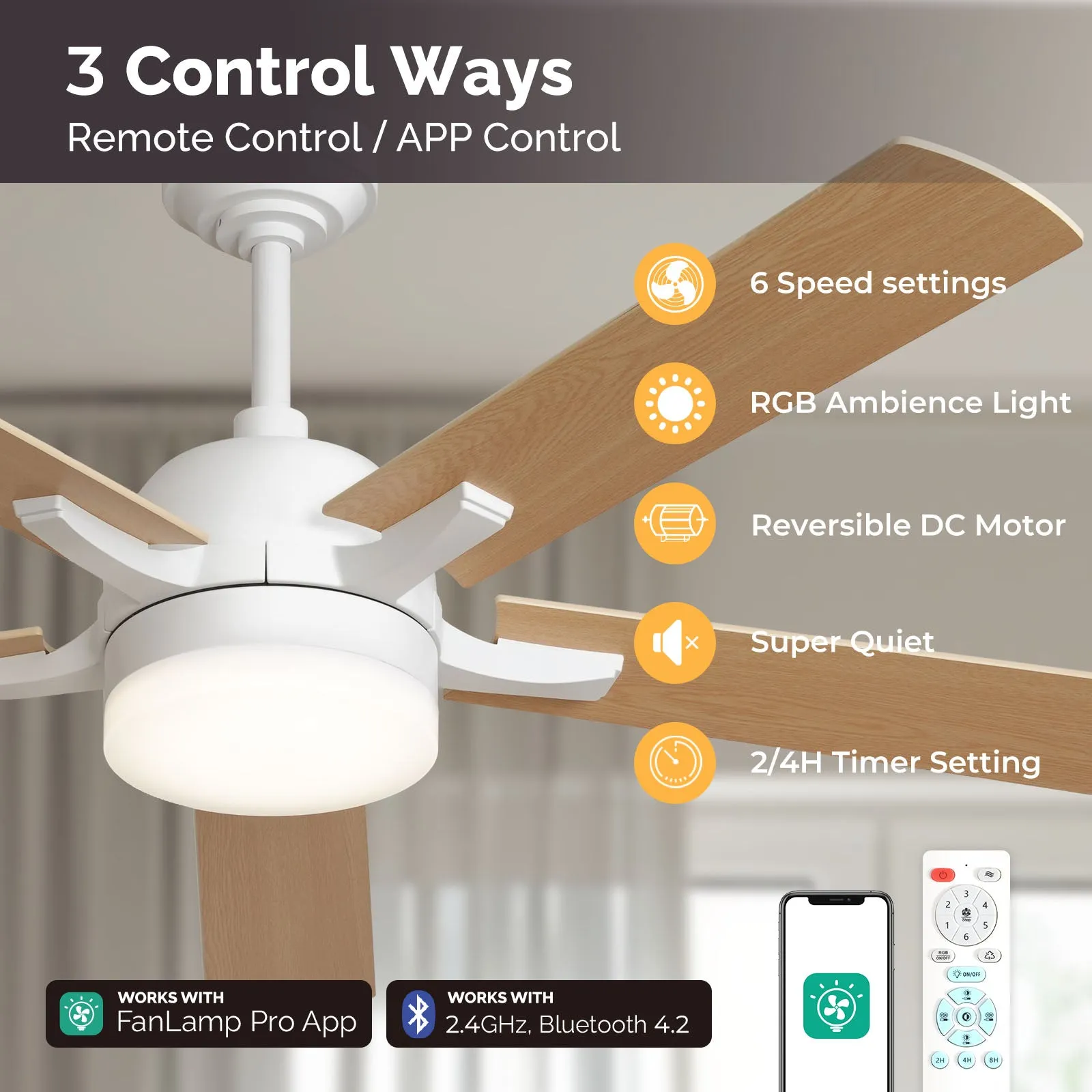 52" Orison Ceiling Fans with Lights, RGB Backlight with Remote/APP Control