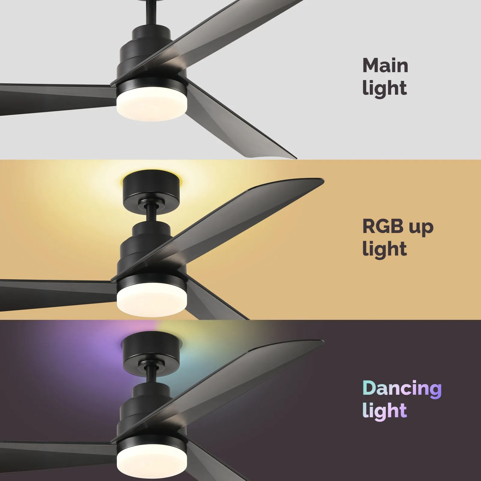 52" Orison Ceiling Fans with RGB Backight and Remote/APP Control, Dancing Light for Living Room