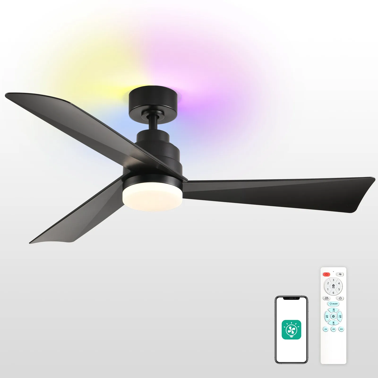 52" Orison Ceiling Fans with RGB Backight and Remote/APP Control, Dancing Light for Living Room