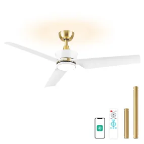 52" Orison Indoor Ceiling Fans with Lights, Back Mood Light, Remote/APP Control, Modern White Gold