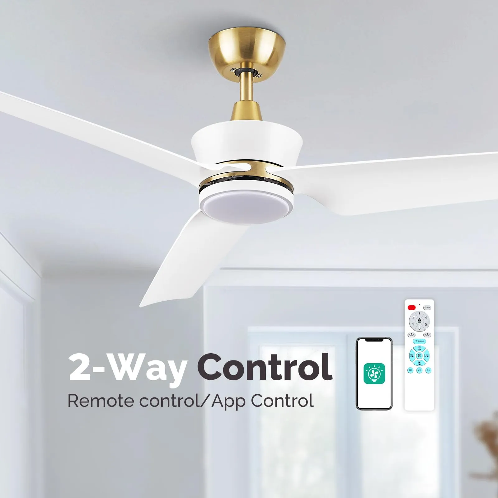 52" Orison Indoor Ceiling Fans with Lights, Back Mood Light, Remote/APP Control, Modern White Gold