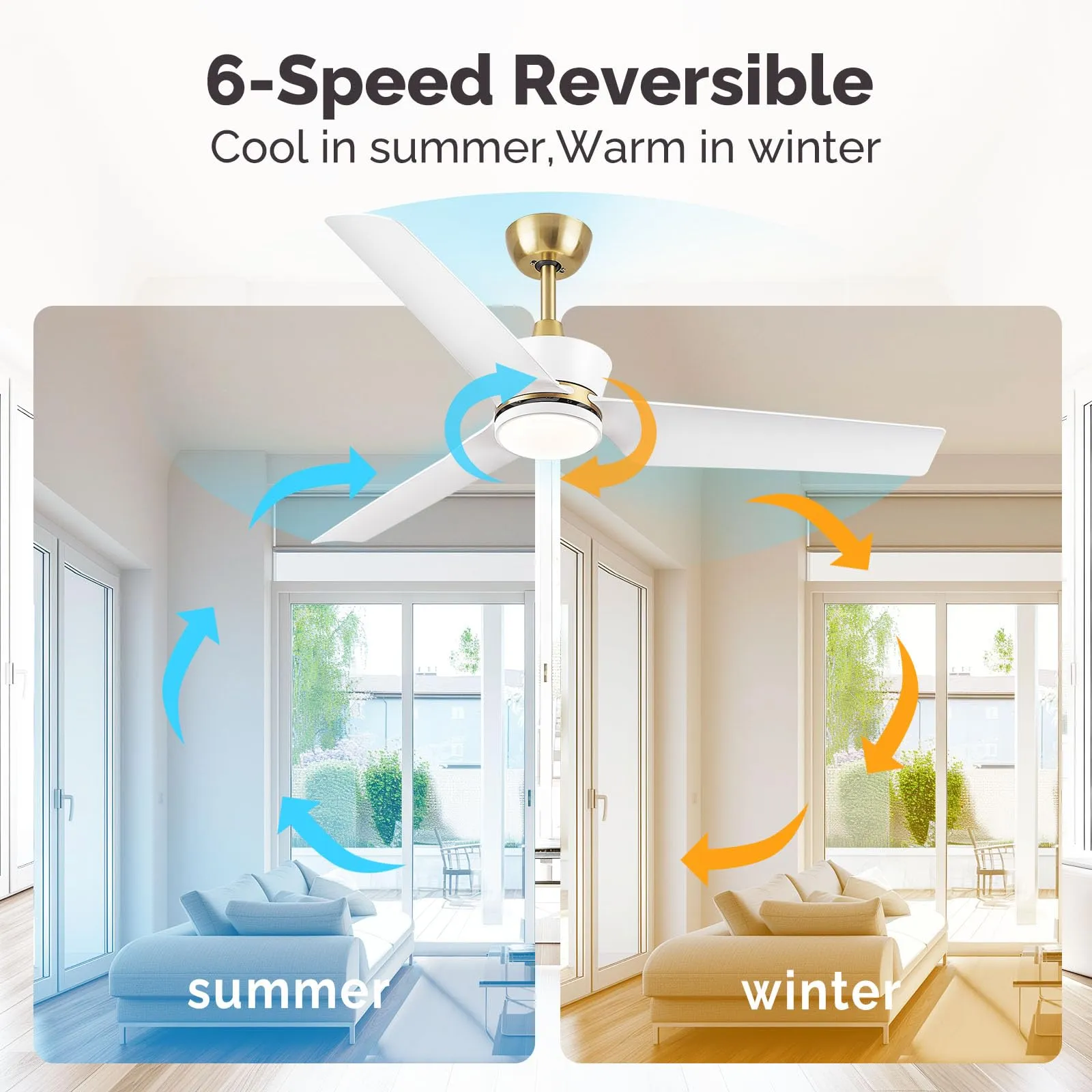 52" Orison Indoor Ceiling Fans with Lights, Back Mood Light, Remote/APP Control, Modern White Gold