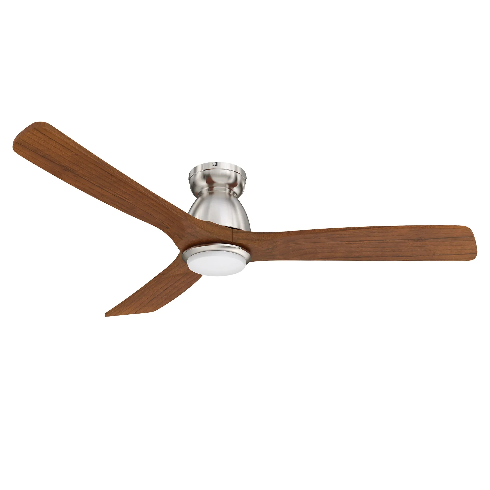 AKRON 52 inch 3-Blade Flush Mount Smart Ceiling Fan with LED Light Kit & Remote- Silver/Red Wood Solid Wood Blades