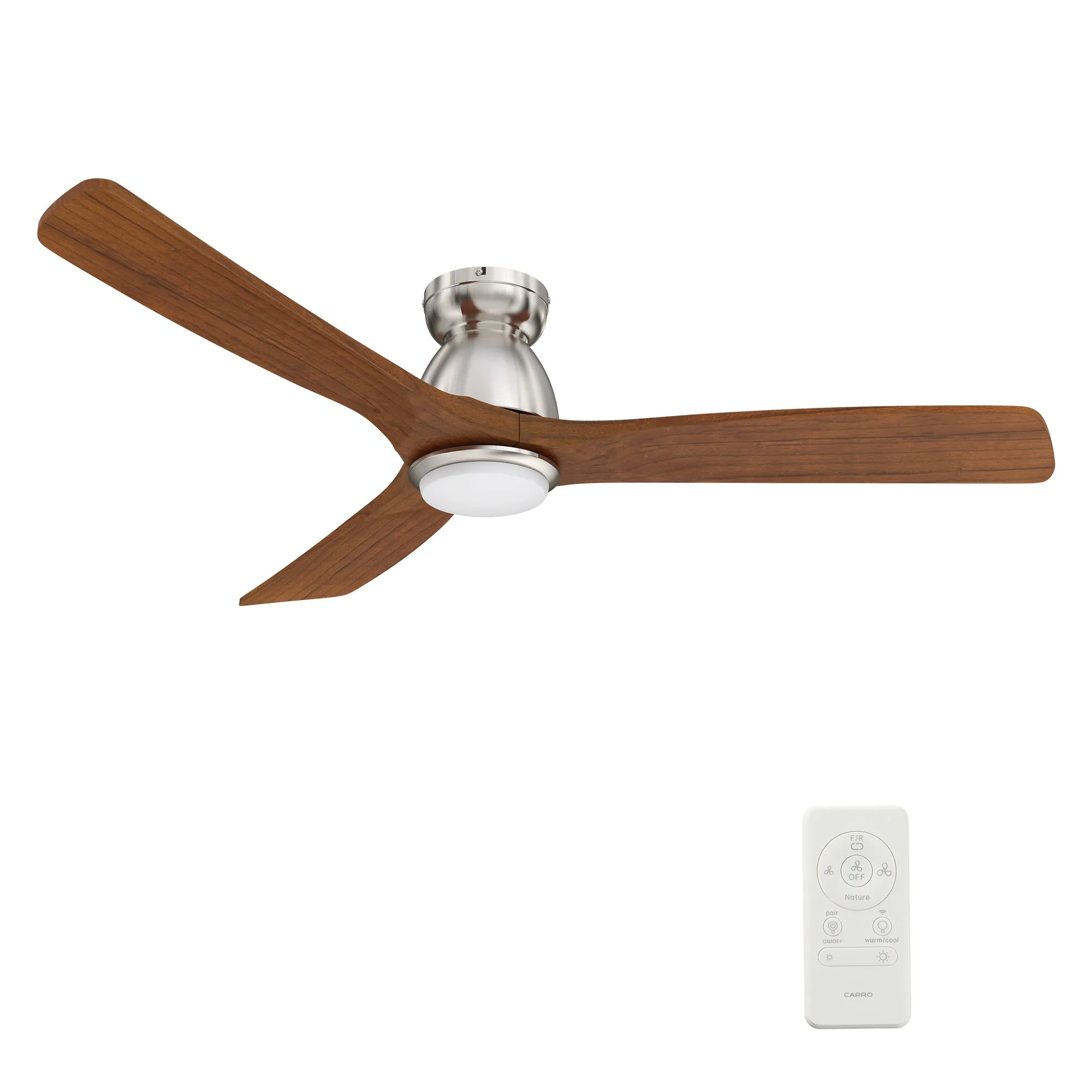 AKRON 52 inch 3-Blade Flush Mount Smart Ceiling Fan with LED Light Kit & Remote- Silver/Red Wood Solid Wood Blades