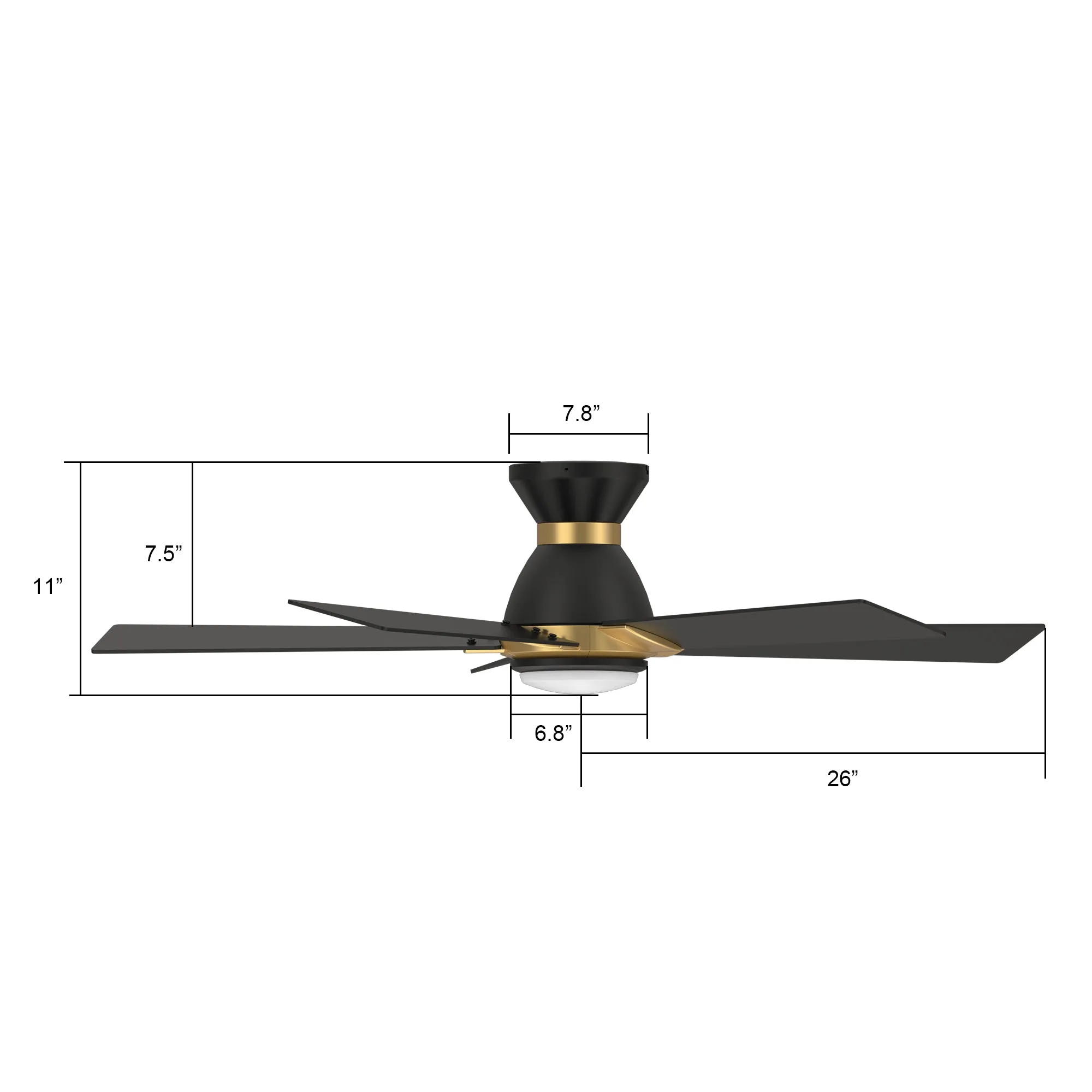 ASCENDER 52 inch 5-Blade Flush Mount Smart Ceiling Fan with LED Light & Remote Control - Black/Black (Gold Detail)