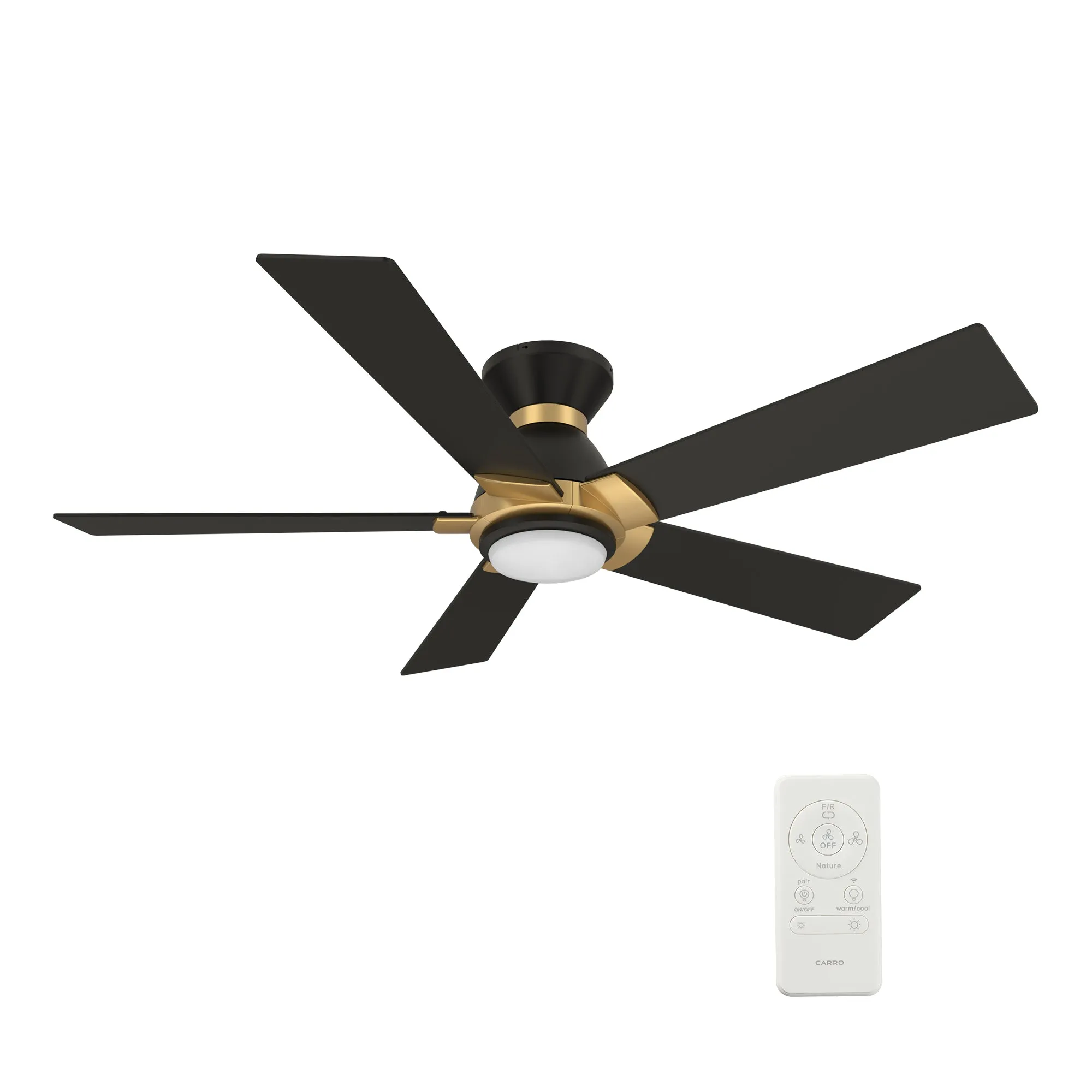 ASCENDER 52 inch 5-Blade Flush Mount Smart Ceiling Fan with LED Light & Remote Control - Black/Black (Gold Detail)