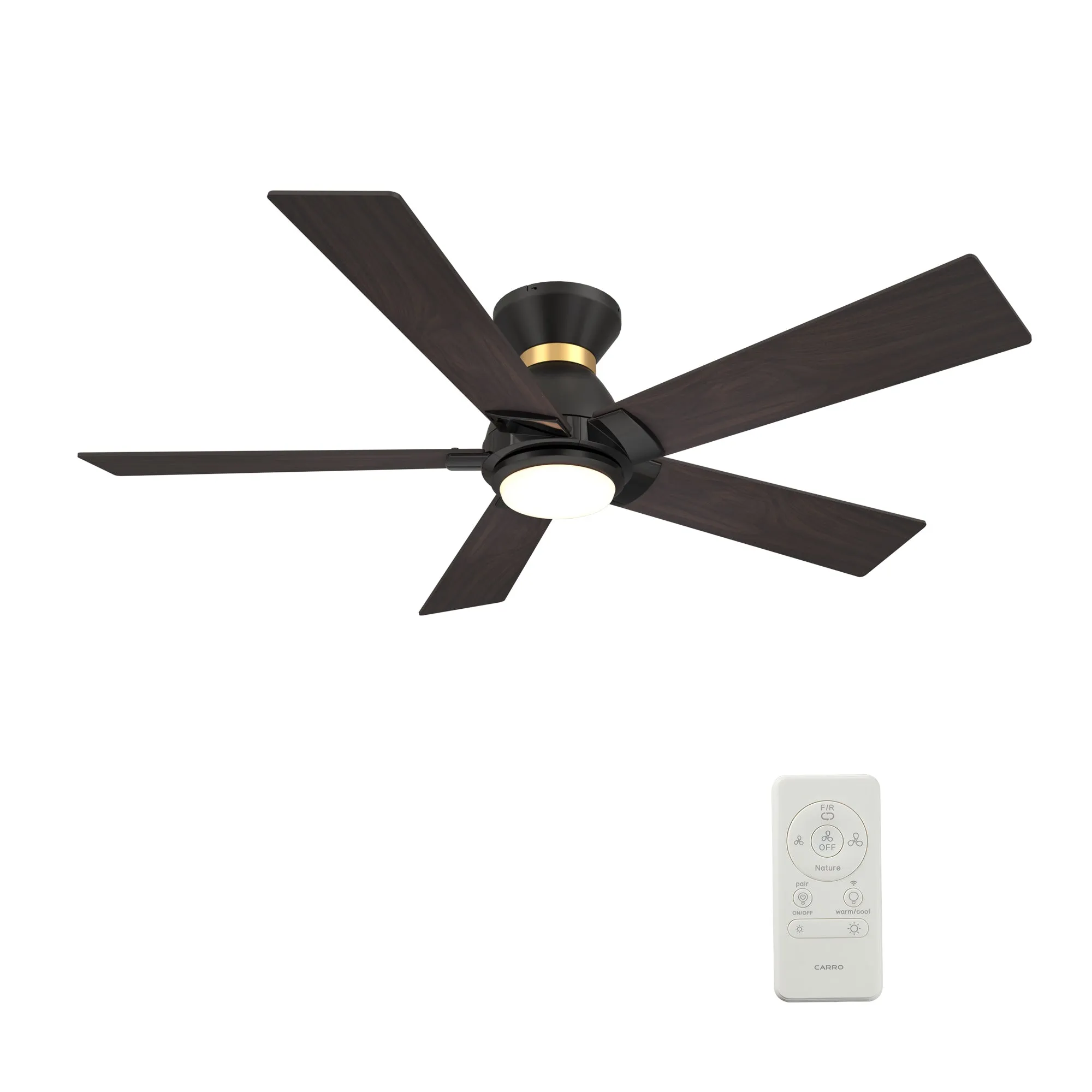 ASCENDER 52 inch 5-Blade Flush Mount Smart Ceiling Fan with LED Light & Remote Control - Black/Walnut & Barnwood (Reversible Blades)