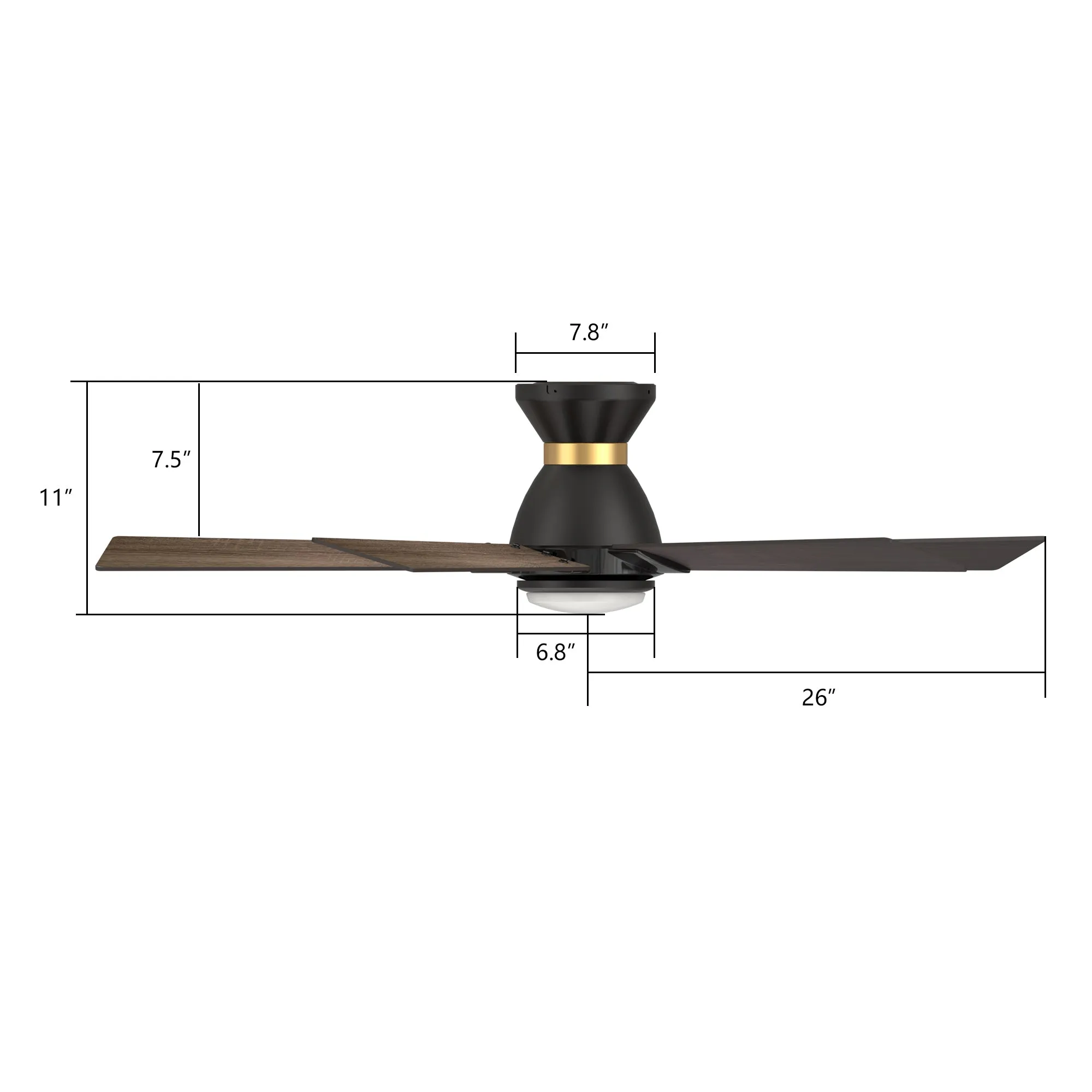 ASCENDER 52 inch 5-Blade Flush Mount Smart Ceiling Fan with LED Light & Remote Control - Black/Walnut & Barnwood (Reversible Blades)