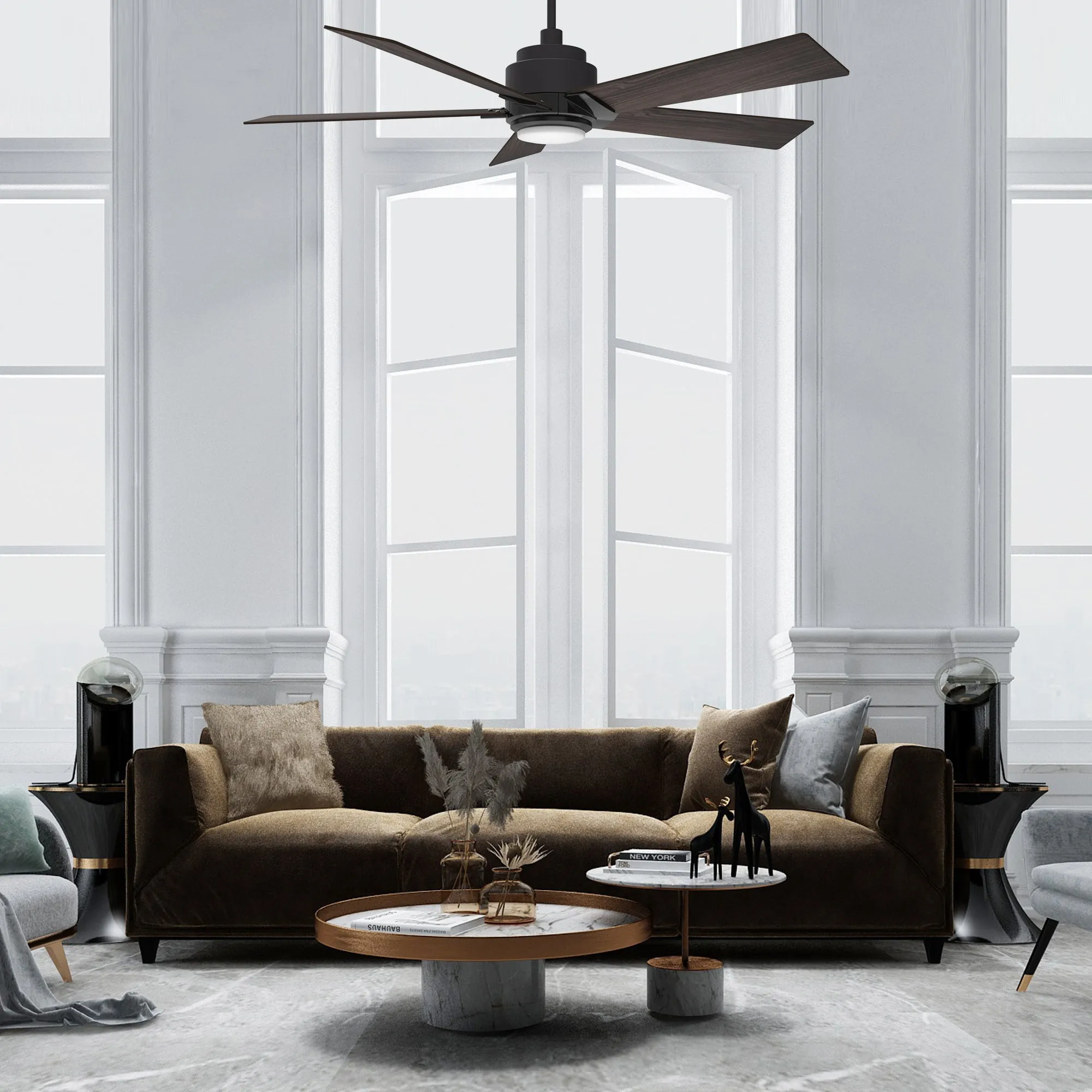 ASCENDER 52 inch 5-Blade Smart Ceiling Fan with LED Light & Remote Control - Black/Dark Wood