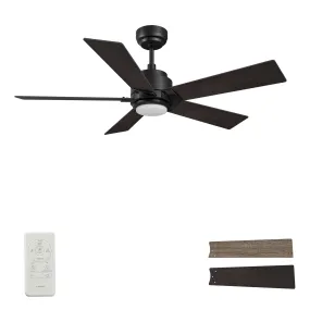 ASCENDER 60 inch 5-Blade Smart Ceiling Fan with LED Light & Remote Control - Black/Walnut & Barnwood (Reversible Blades)