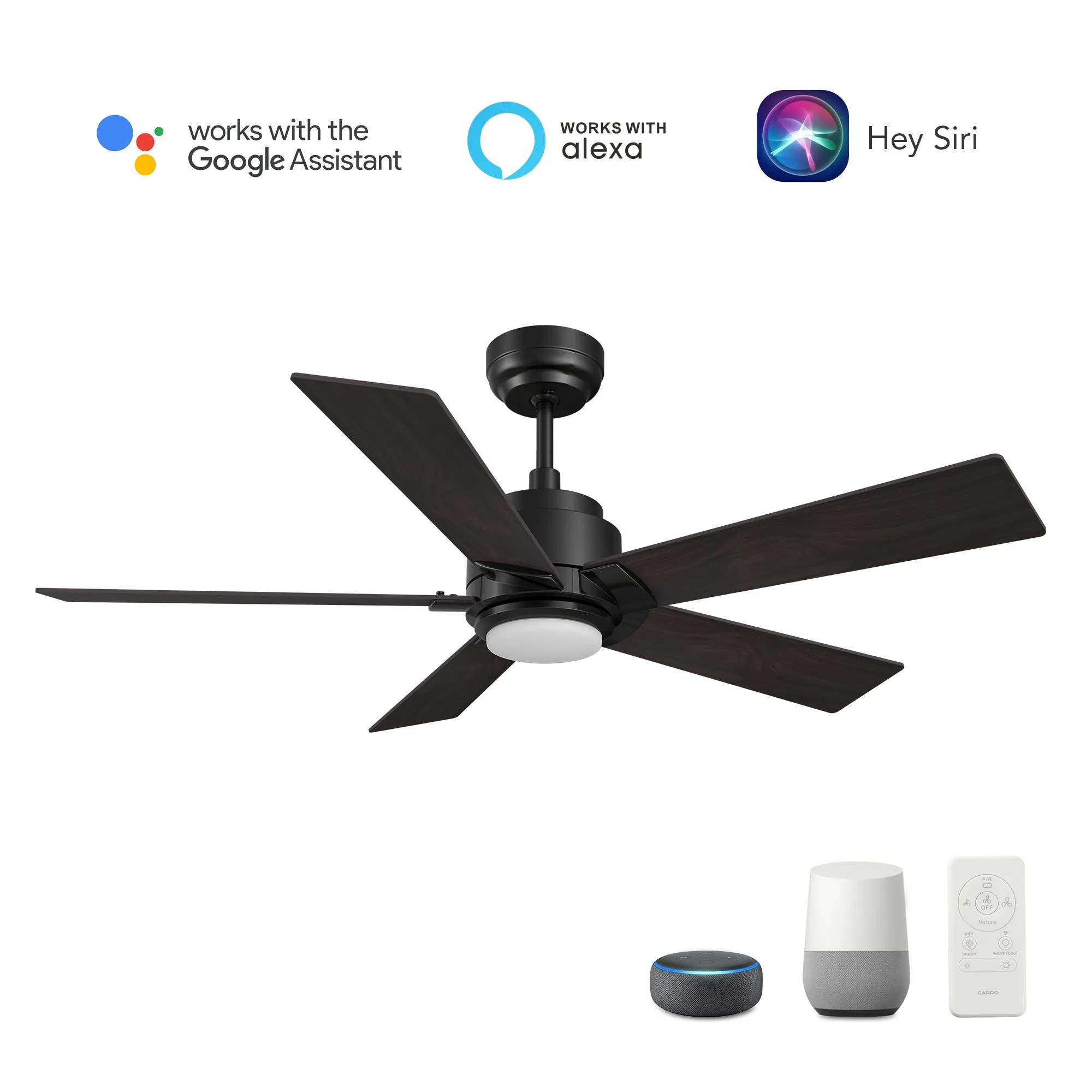 ASCENDER 60 inch 5-Blade Smart Ceiling Fan with LED Light & Remote Control - Black/Walnut & Barnwood (Reversible Blades)