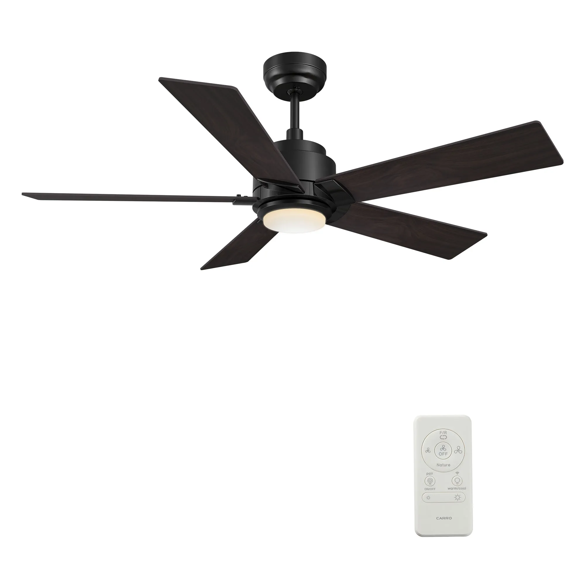 ASCENDER 60 inch 5-Blade Smart Ceiling Fan with LED Light & Remote Control - Black/Walnut & Barnwood (Reversible Blades)