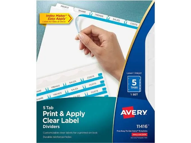 Avery IndexMaker Dividers, 5 Tabs with Clear Tab Labels