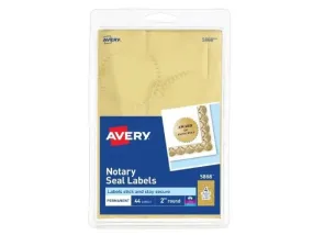 Avery® Notarial Seals, Permanent Adhesive, Metallic Gold, 2" Diameter, 44 Seals (5868)