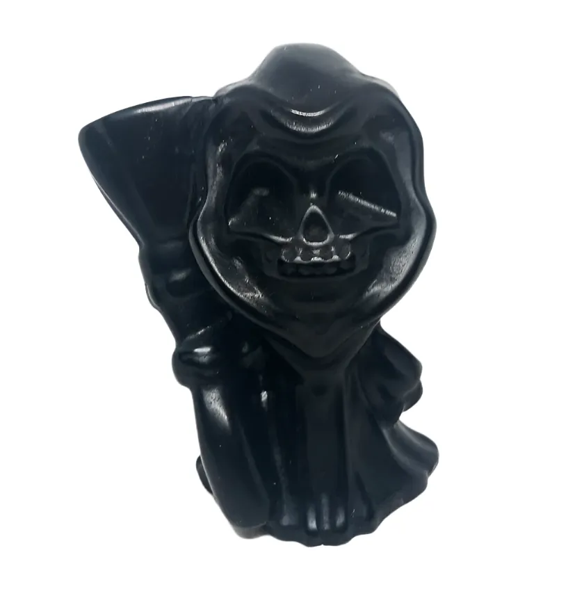 Black Obsidian Crystal Grim Reaper with a Broom Carving