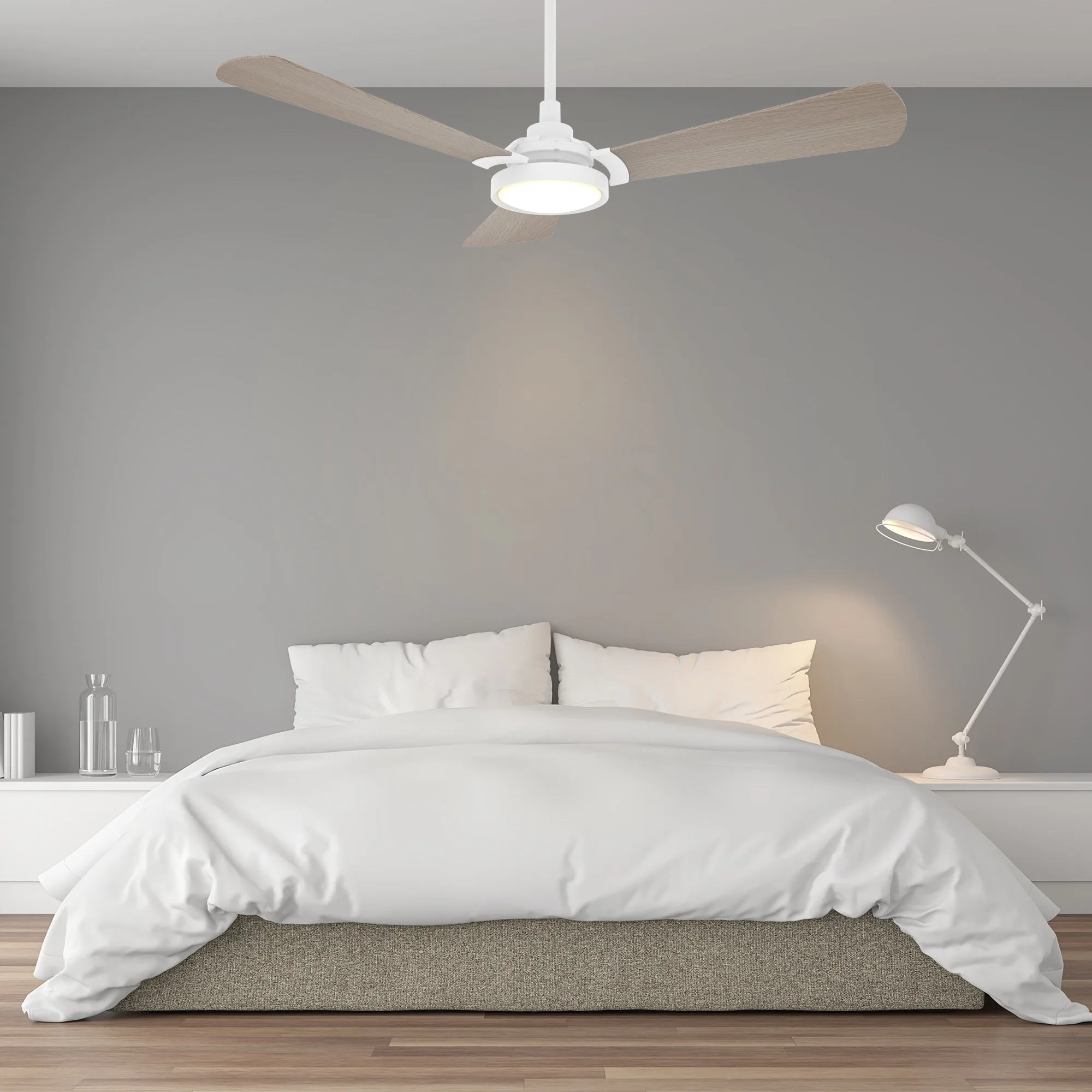 BRISA 56 inch 3-Blade Smart Ceiling Fan with LED Light & Remote Control - White/Light Wood