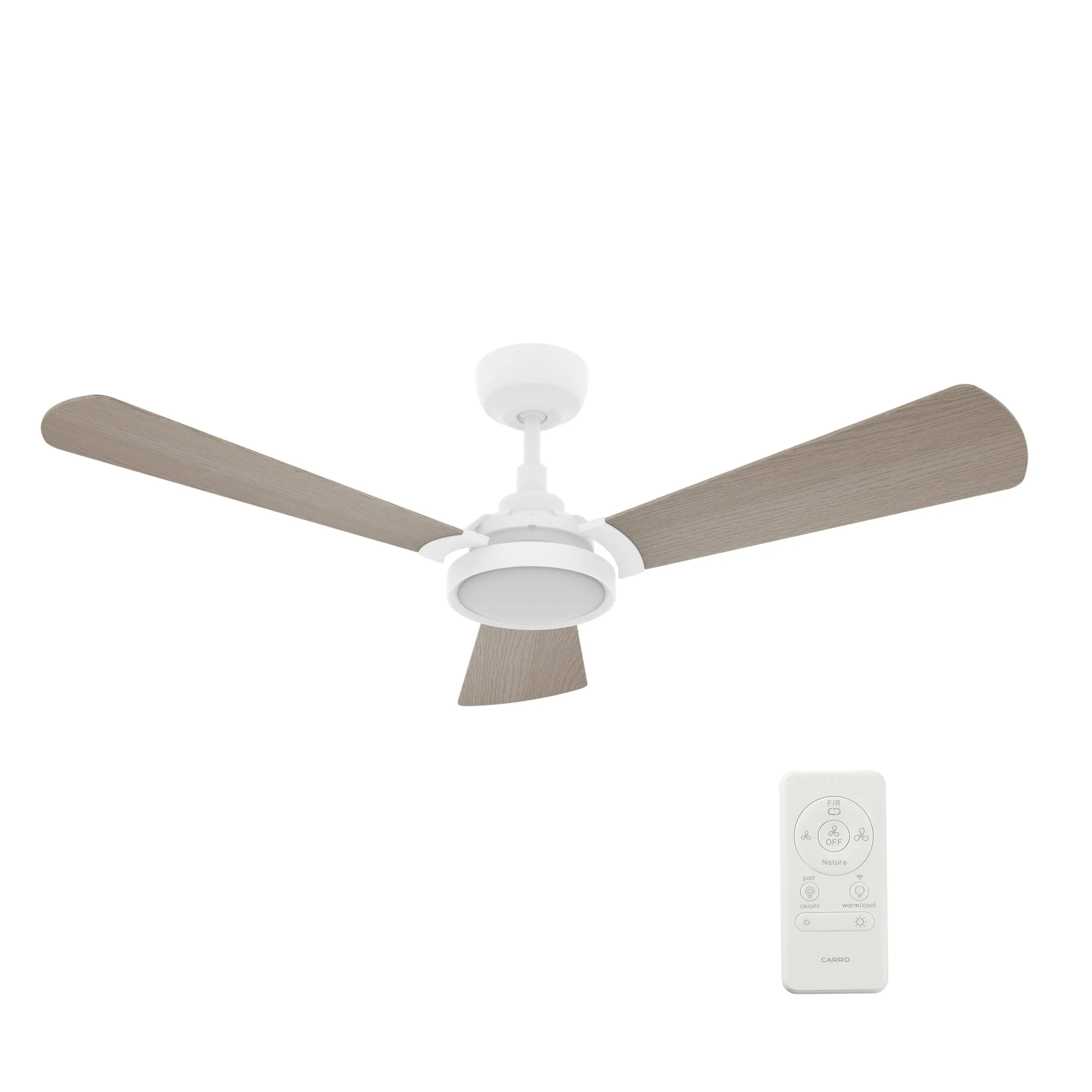 BRISA 56 inch 3-Blade Smart Ceiling Fan with LED Light & Remote Control - White/Light Wood