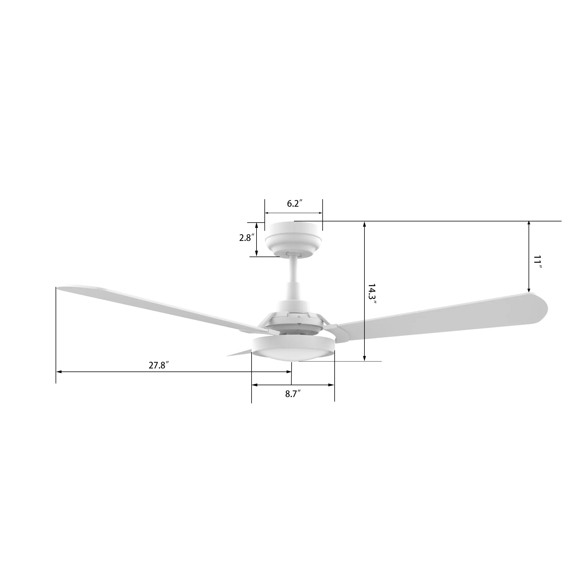 BRISA 56 inch 3-Blade Smart Ceiling Fan with LED Light & Remote Control - White/White