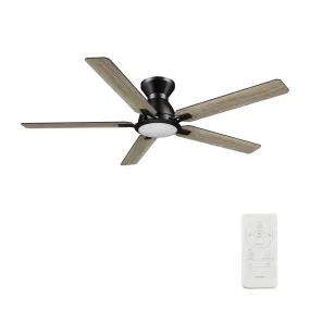 BRISTOL 52 inch 5-Blade Flush Mount Ceiling Fan with LED Light & Remote Control - Black/Walnut & Barnwood (Reversible Blades)