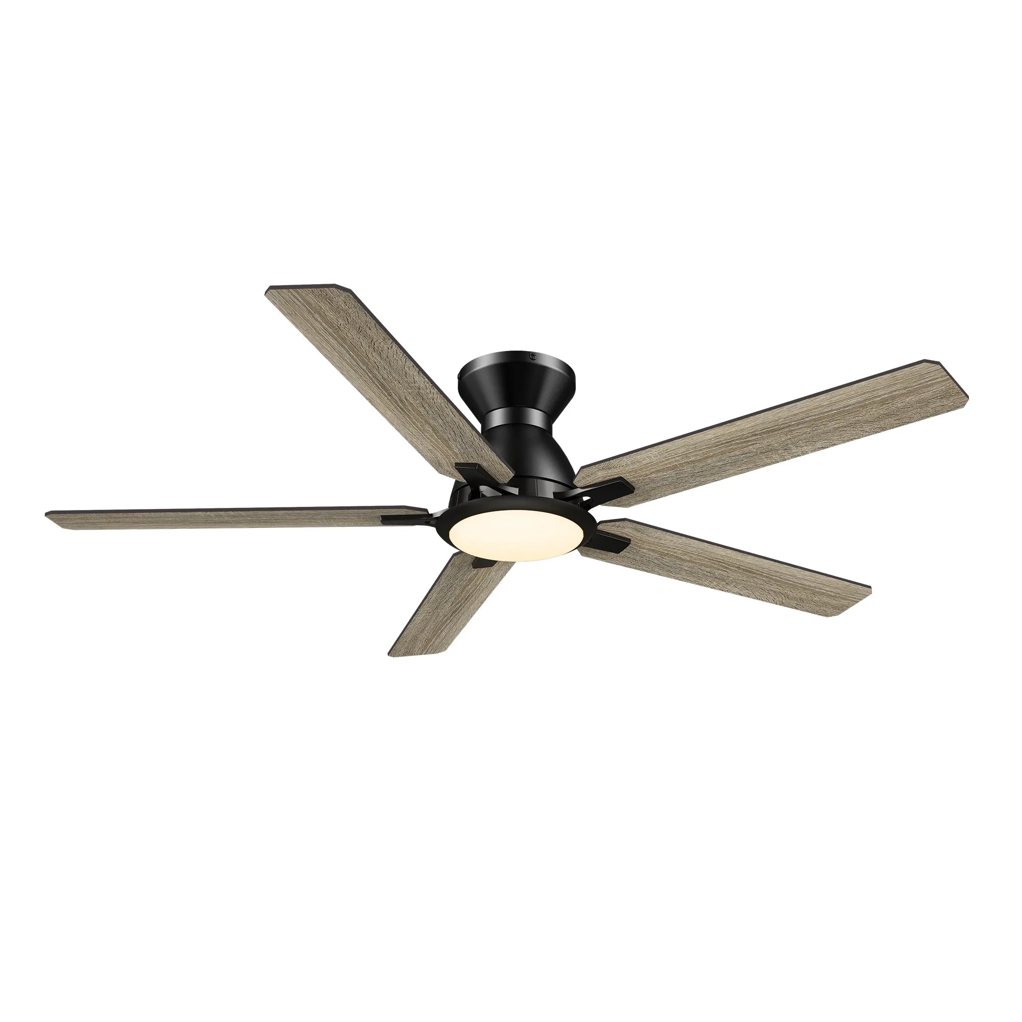 BRISTOL 52 inch 5-Blade Flush Mount Ceiling Fan with LED Light & Remote Control - Black/Walnut & Barnwood (Reversible Blades)