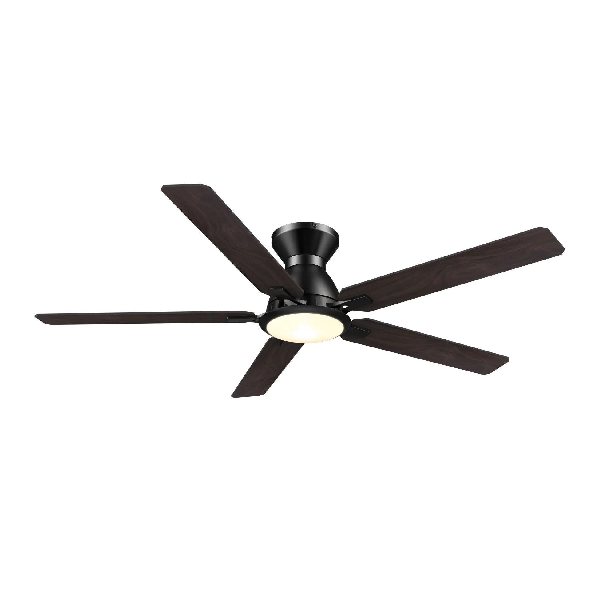 BRISTOL 52 inch 5-Blade Flush Mount Ceiling Fan with LED Light & Remote Control - Black/Walnut & Barnwood (Reversible Blades)