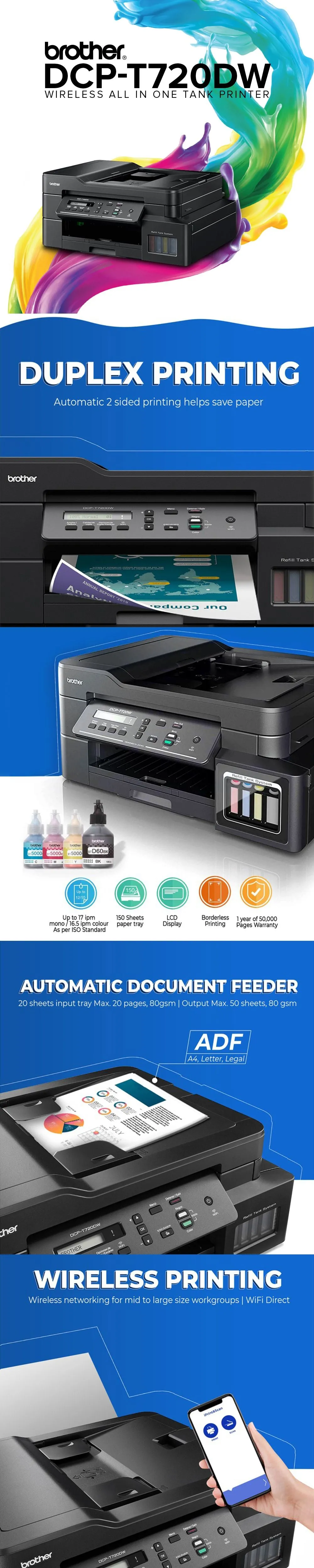 Brother DCP T720DW Wireless All in One Ink Tank Printer