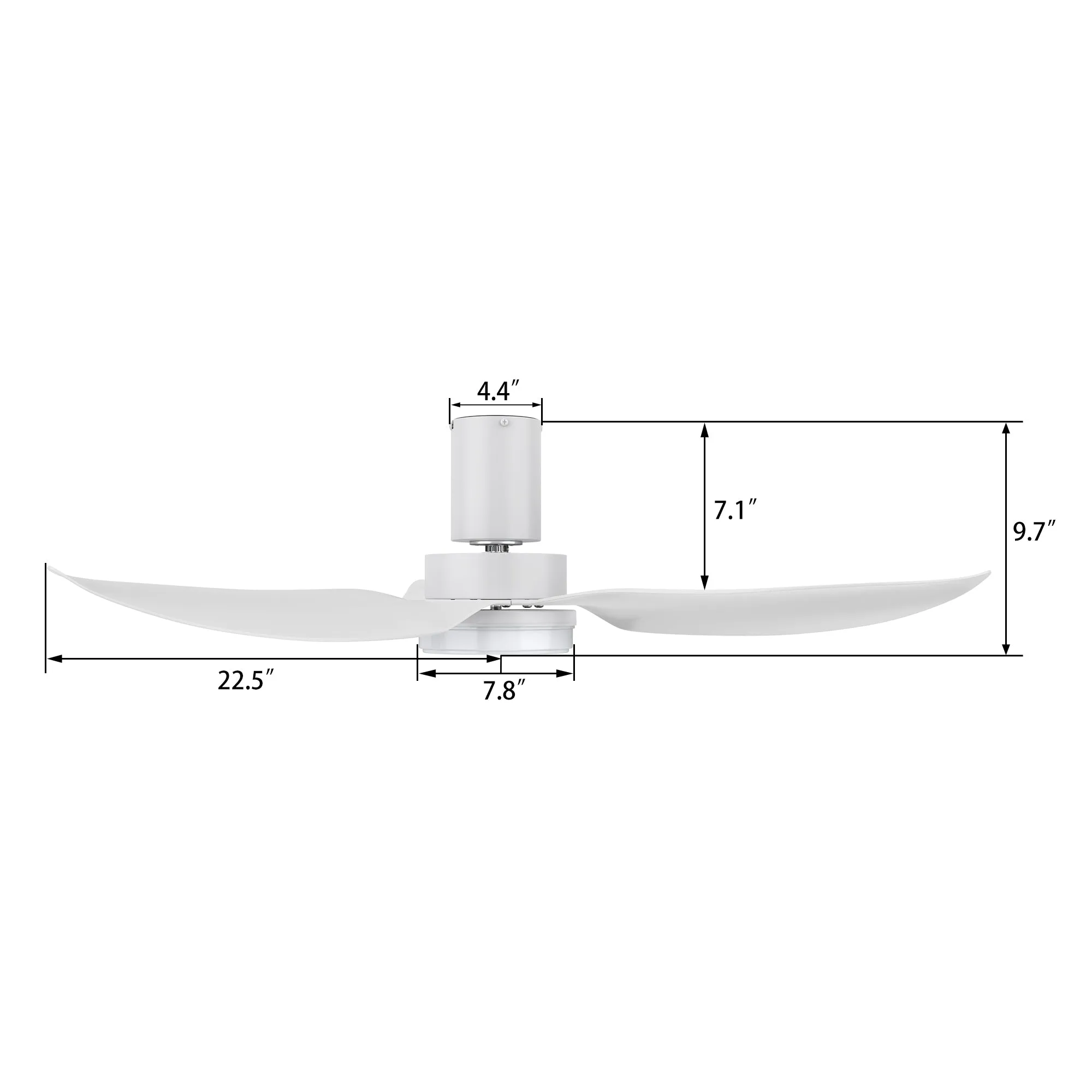 BUDE 36 inch 3-Blade Low Profile Ceiling Fan with LED Light & Remote Control - White/White