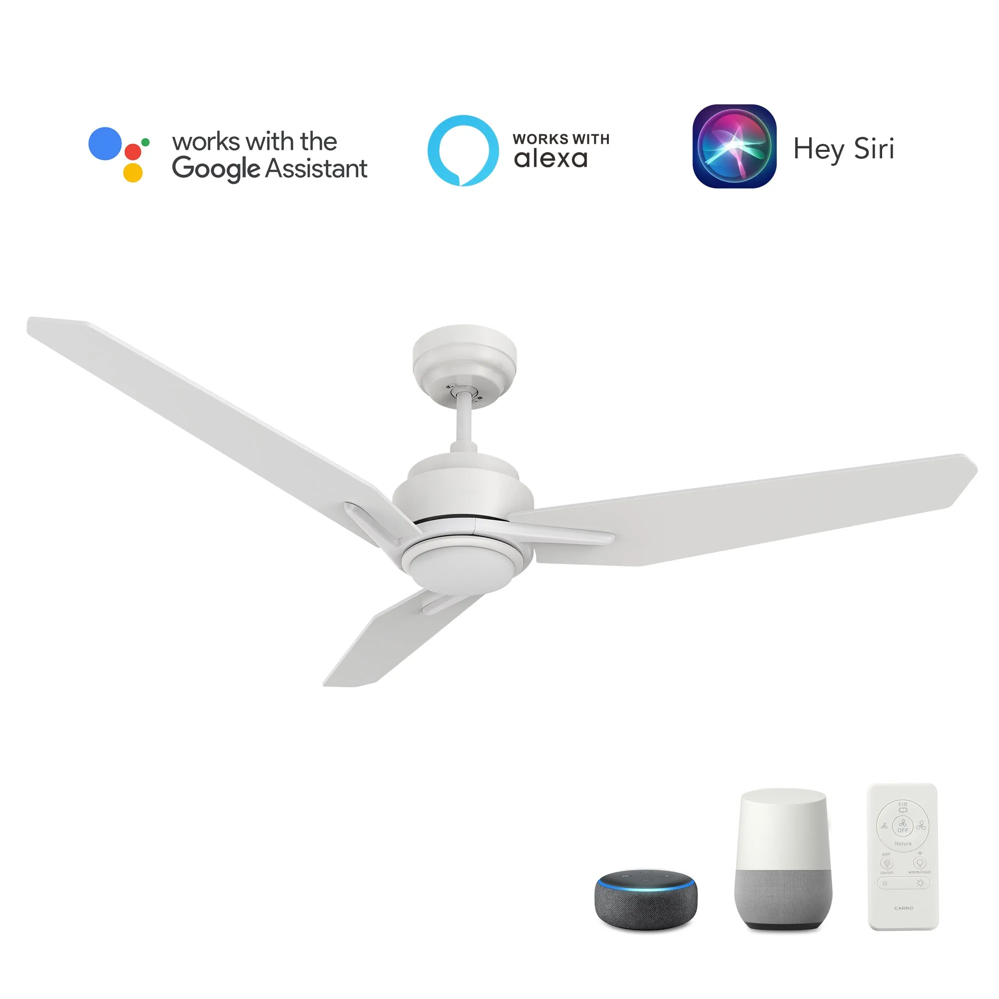 CALEN 52 inch 3-Blade Smart Ceiling Fan with LED Light Kit & Remote Control- White/White