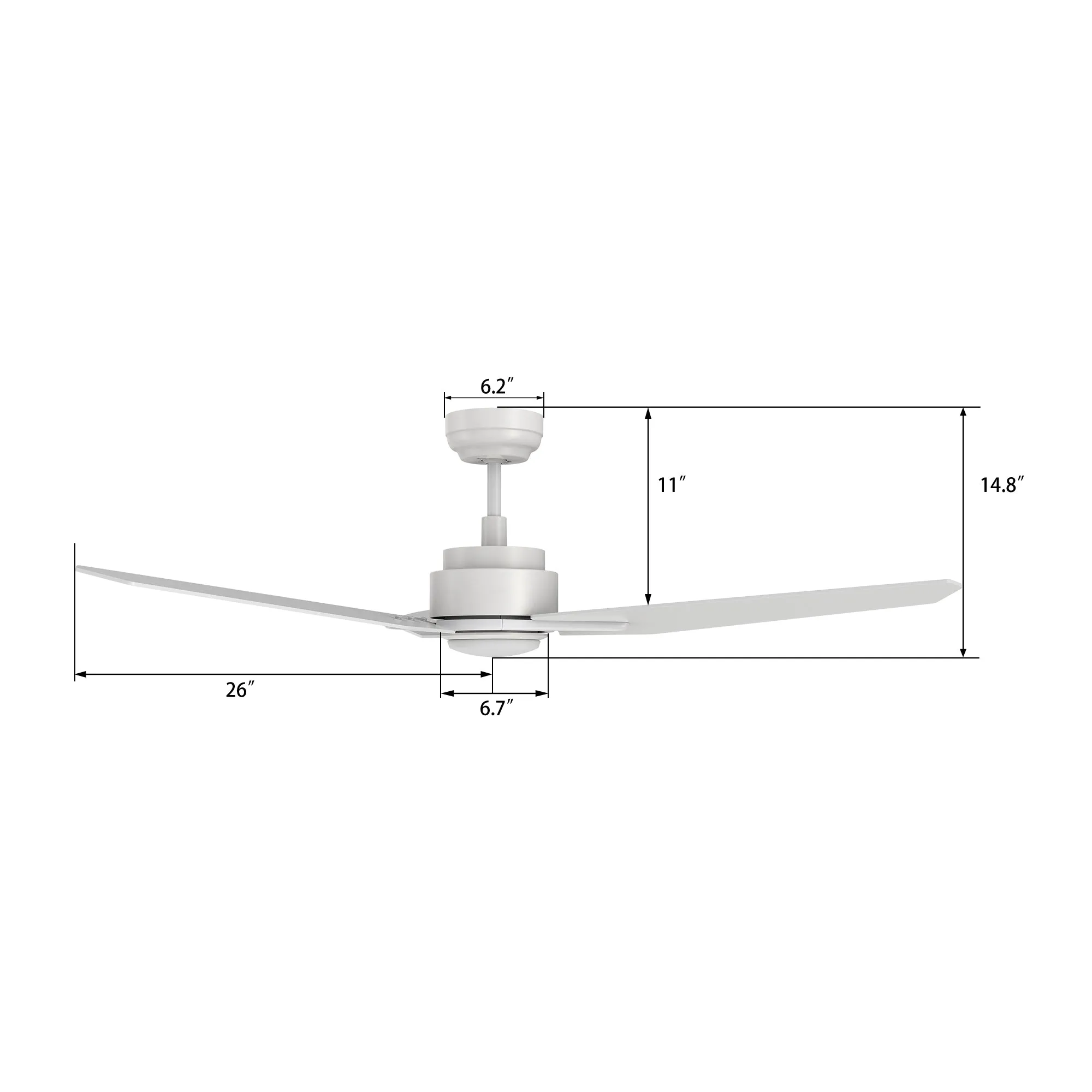 CALEN 52 inch 3-Blade Smart Ceiling Fan with LED Light Kit & Remote Control- White/White