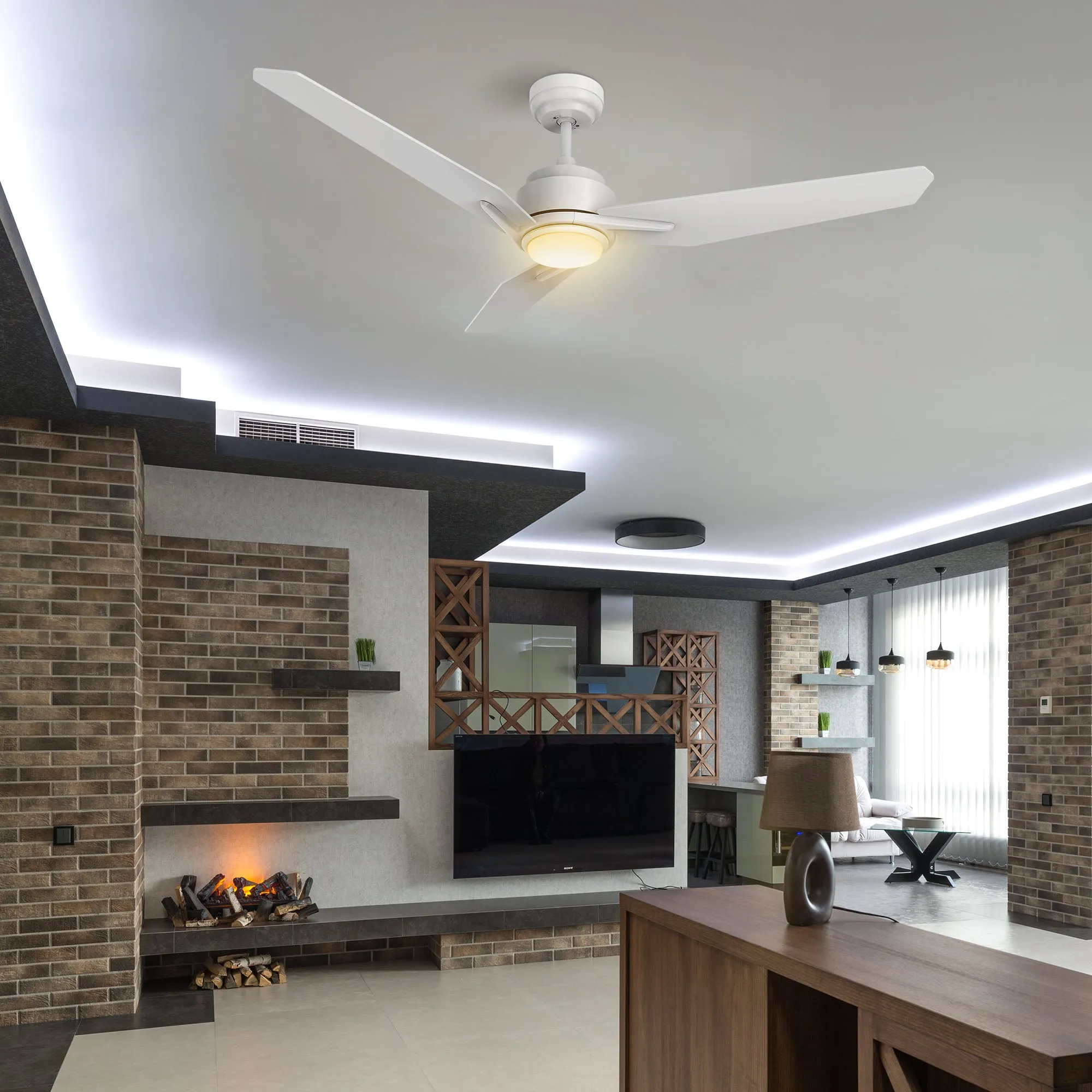 CALEN 52 inch 3-Blade Smart Ceiling Fan with LED Light Kit & Remote Control- White/White